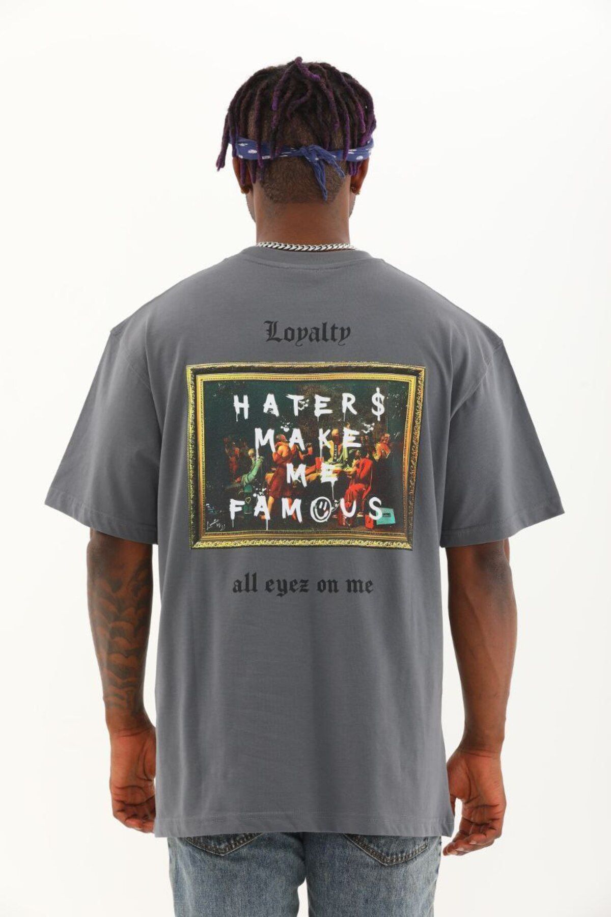 AURA Baskılı Oversize Bisiklet Yaka Unisex T-Shirt