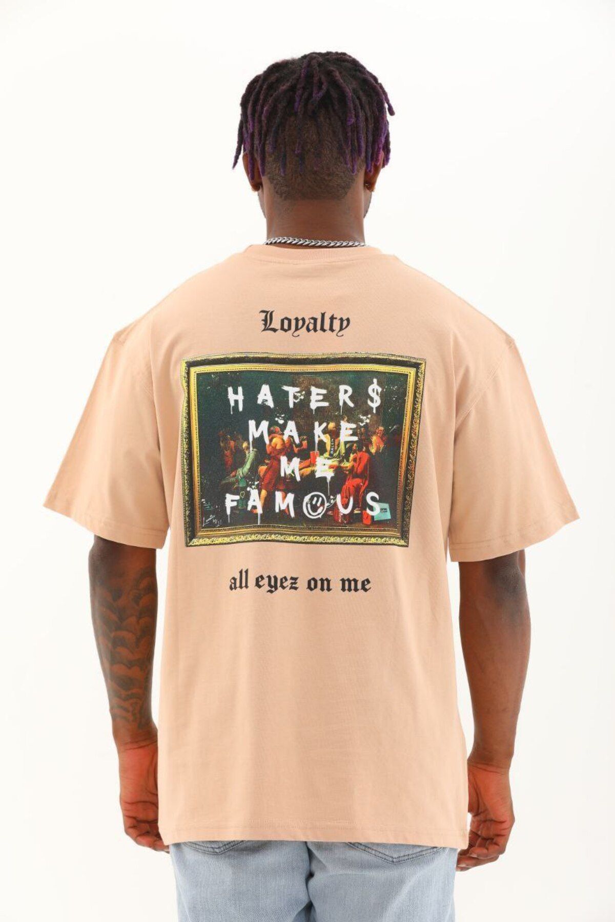 AURA Baskılı Oversize Bisiklet Yaka Unisex T-Shirt