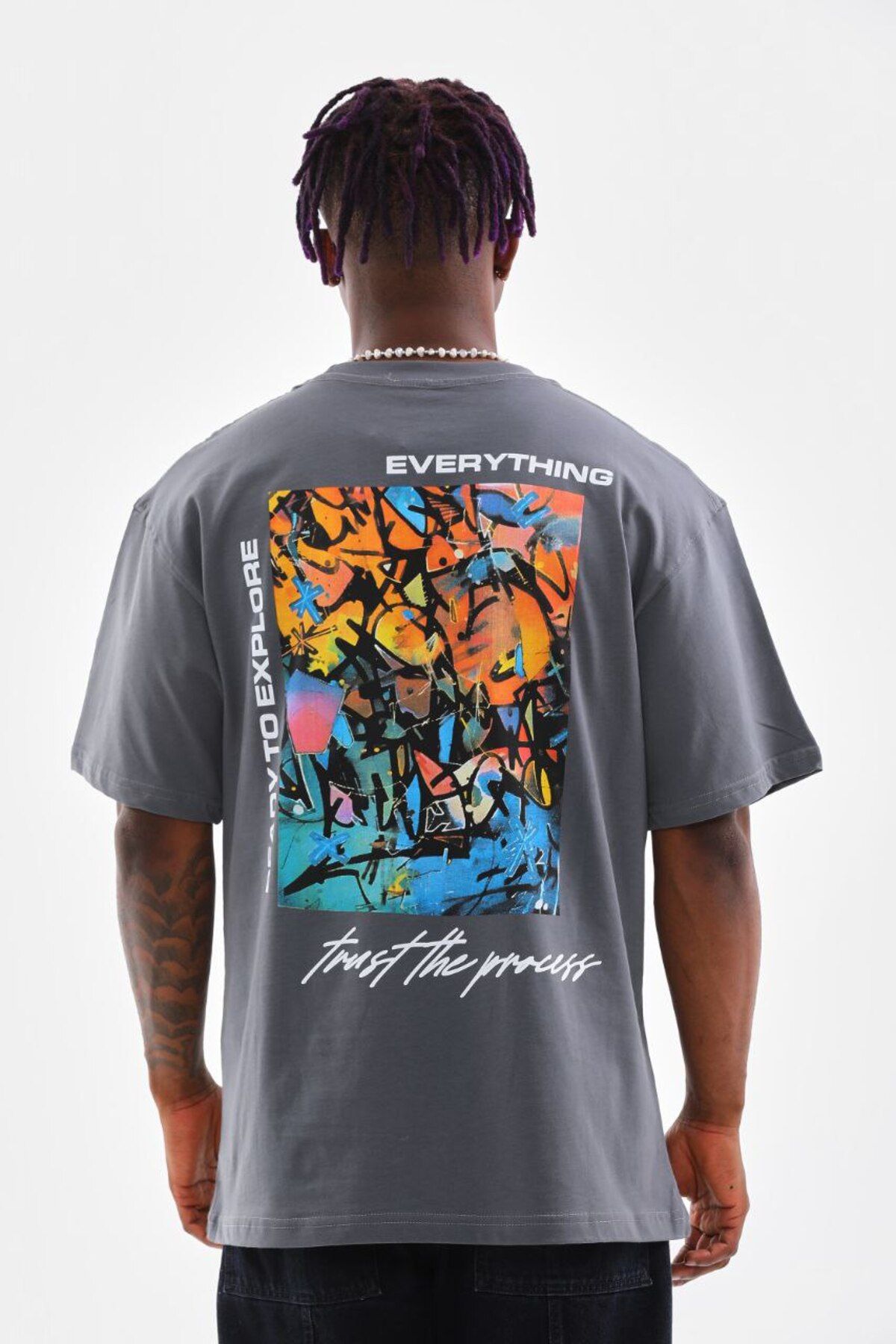 AURA Baskılı Oversize Bisiklet Yaka Unisex T-Shirt