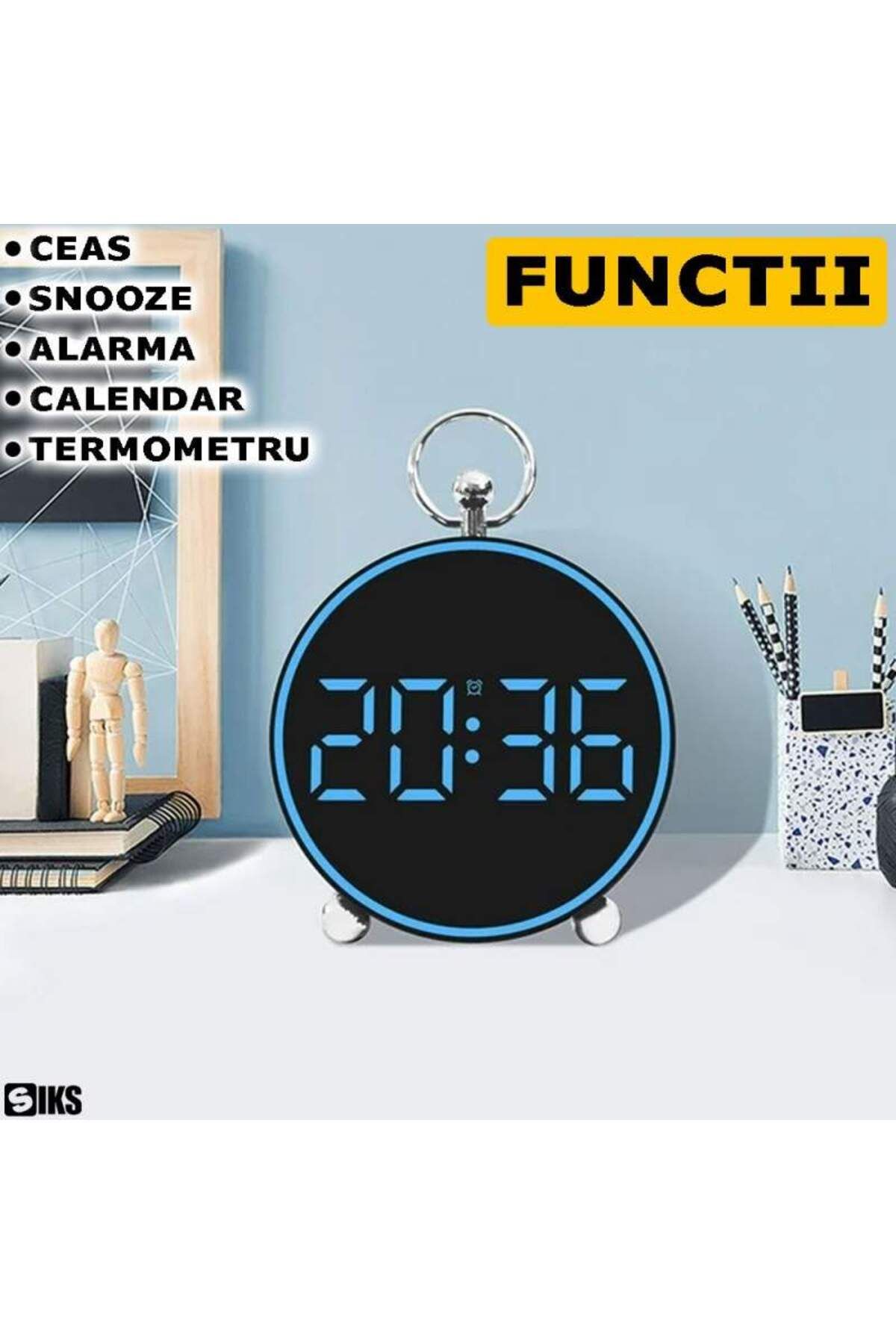 SIKS-Digital Table Or Wall Clock, With Blue Display, Customizable Alarm, Snooze, Led Light 4