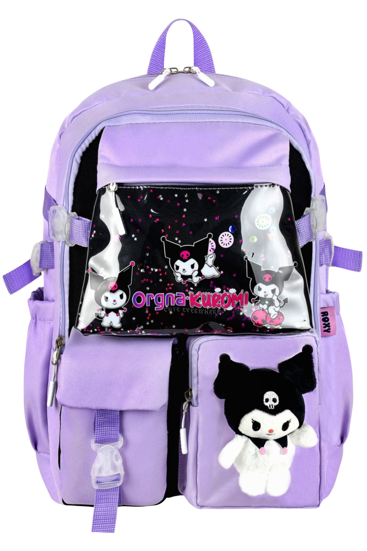 Roxy Kuromi Kawaii Kore Tarzı Aksesuarlı Çok Bölmeli Çocuk Okul Çantası