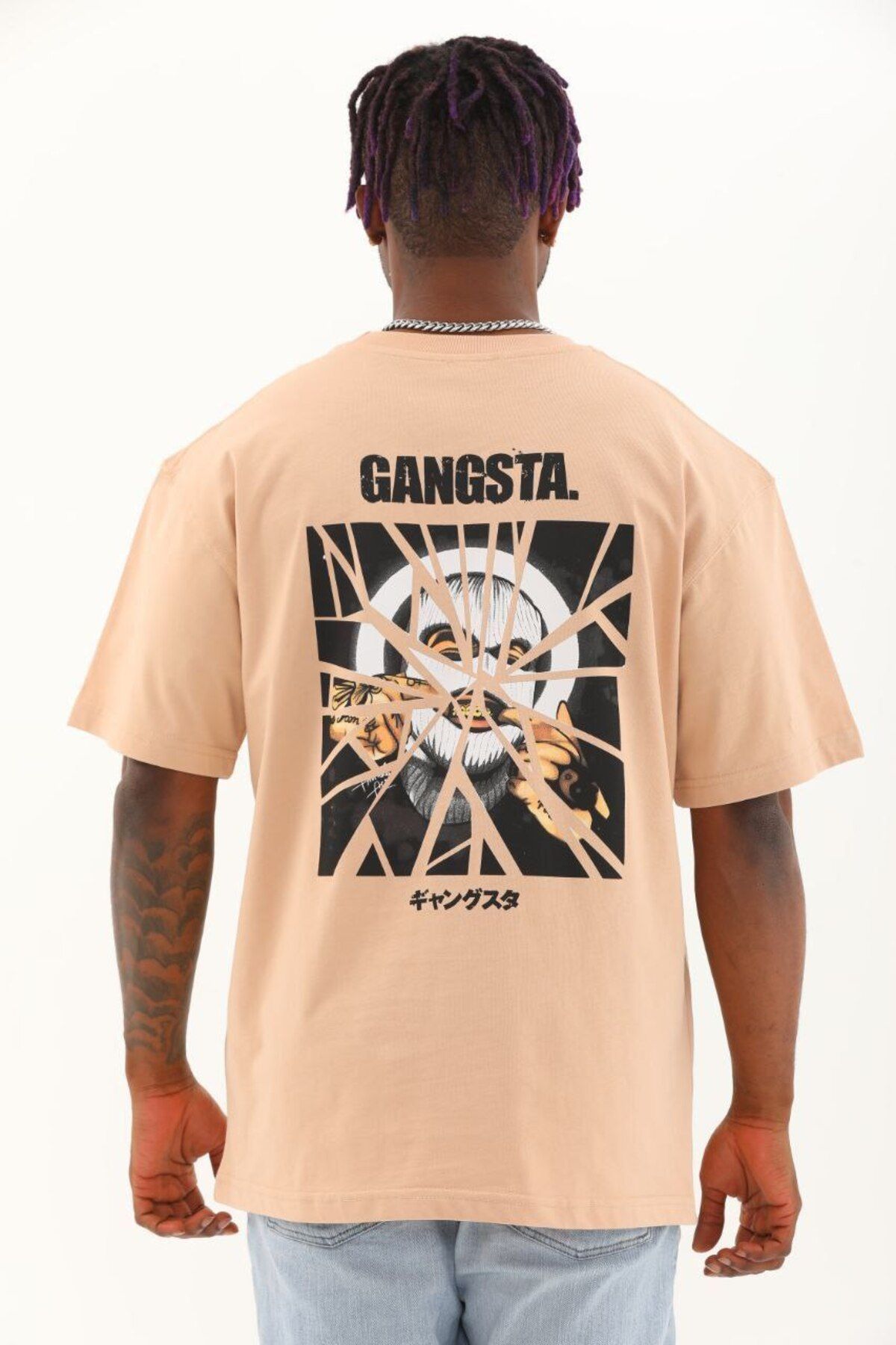 AURA Baskılı Oversize Bisiklet Yaka Unisex T-Shirt