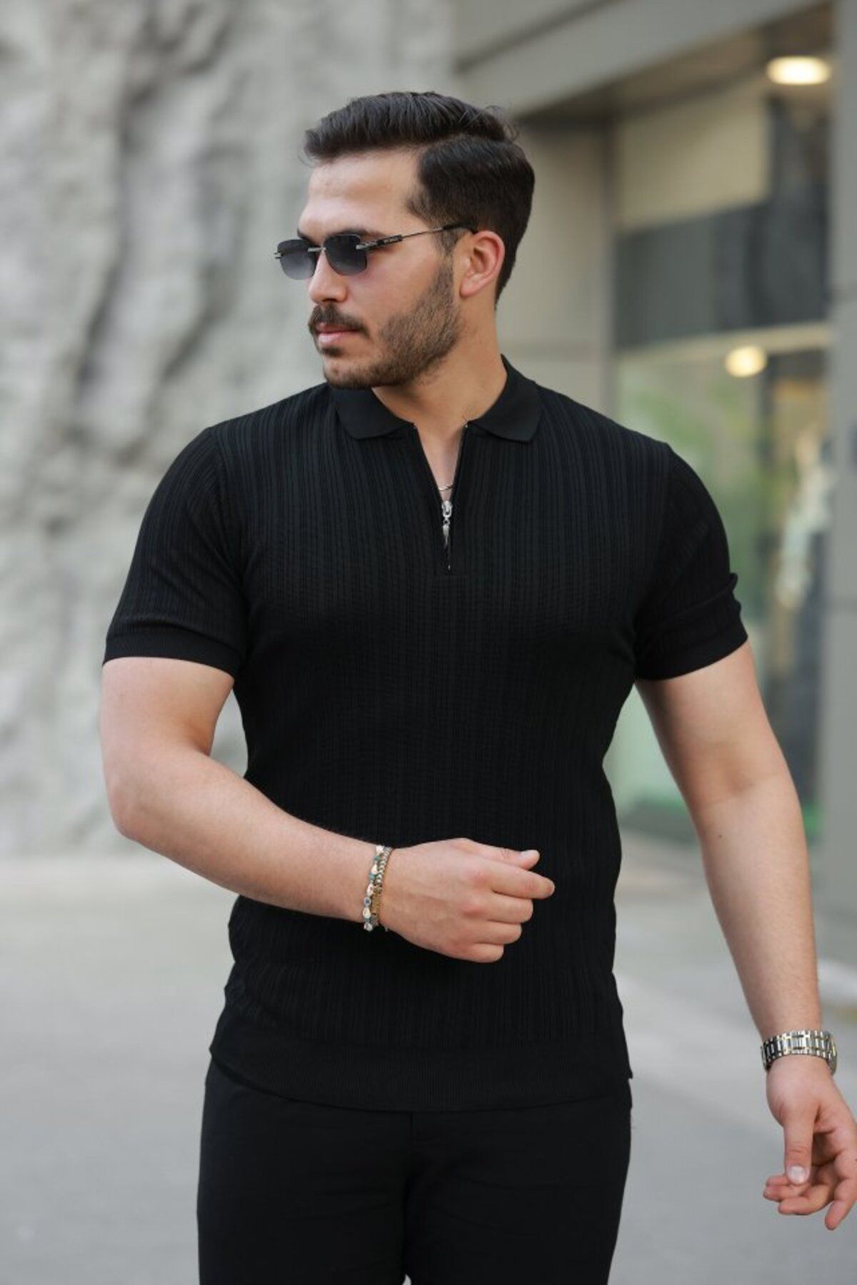 YONCA MODA Erkek Fermuar Yakalı Kısa Kollu Tişört
