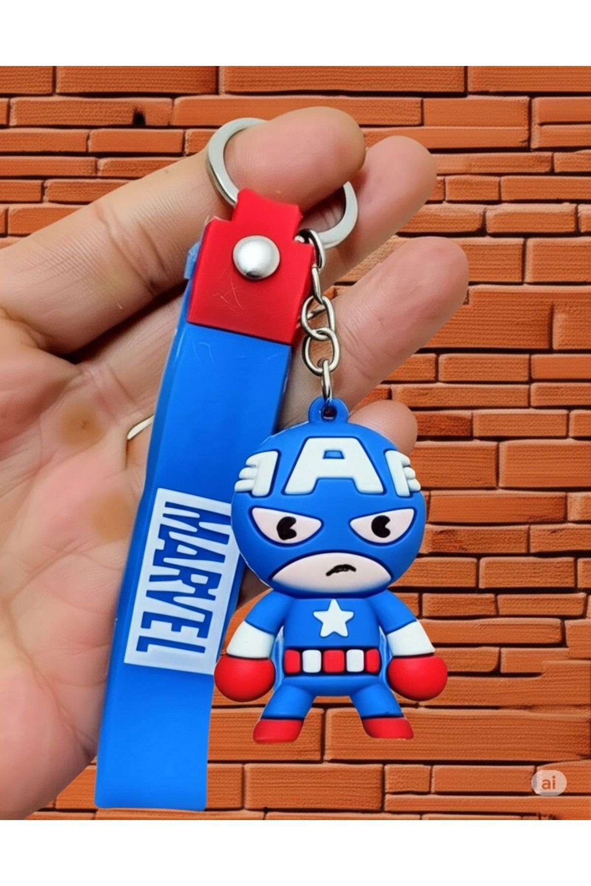 Mimi Aksesuar 3D Marvel Süper Kahraman (Kaptan Amerika) Silikon Anahtarlık & Çanta Aksesuarı