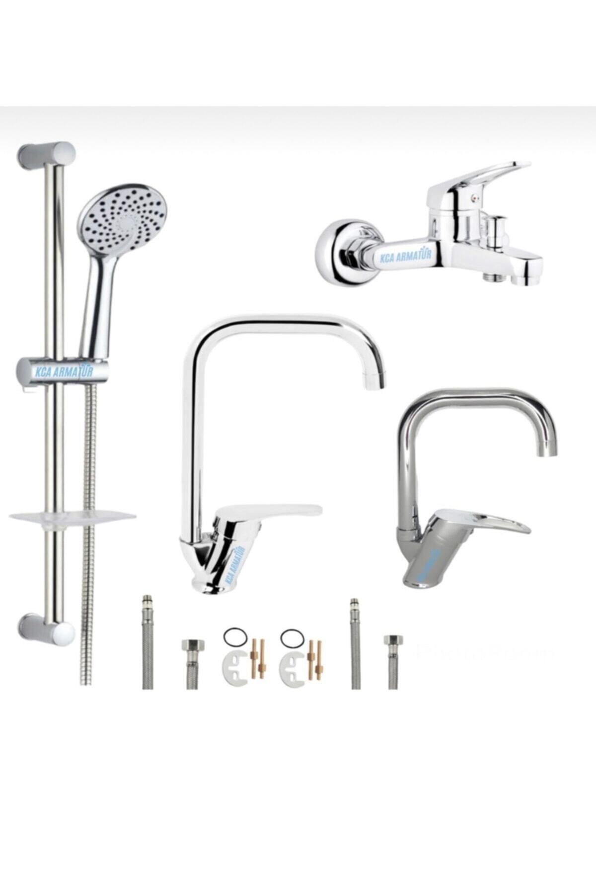 BDL ARMATÜR KCA MUTFAK EVİYE LAVABO BANYO SÜRGÜLÜ DUŞ SİSTEMİ 4’LÜ FULL SET SICAK SOĞUK GİRİŞLİ