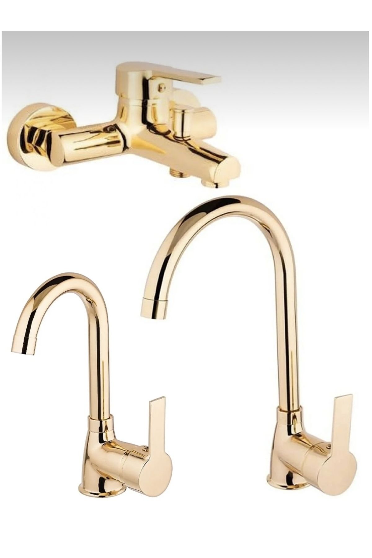 BDL ARMATÜR KCA GOLD ALTIN MUTFAK EVİYE, LAVABO VE BANYO BATARYASI MUSLUĞU ÇEŞMESİ ÇİFT SU GİRİŞLİ 3’LÜ SET