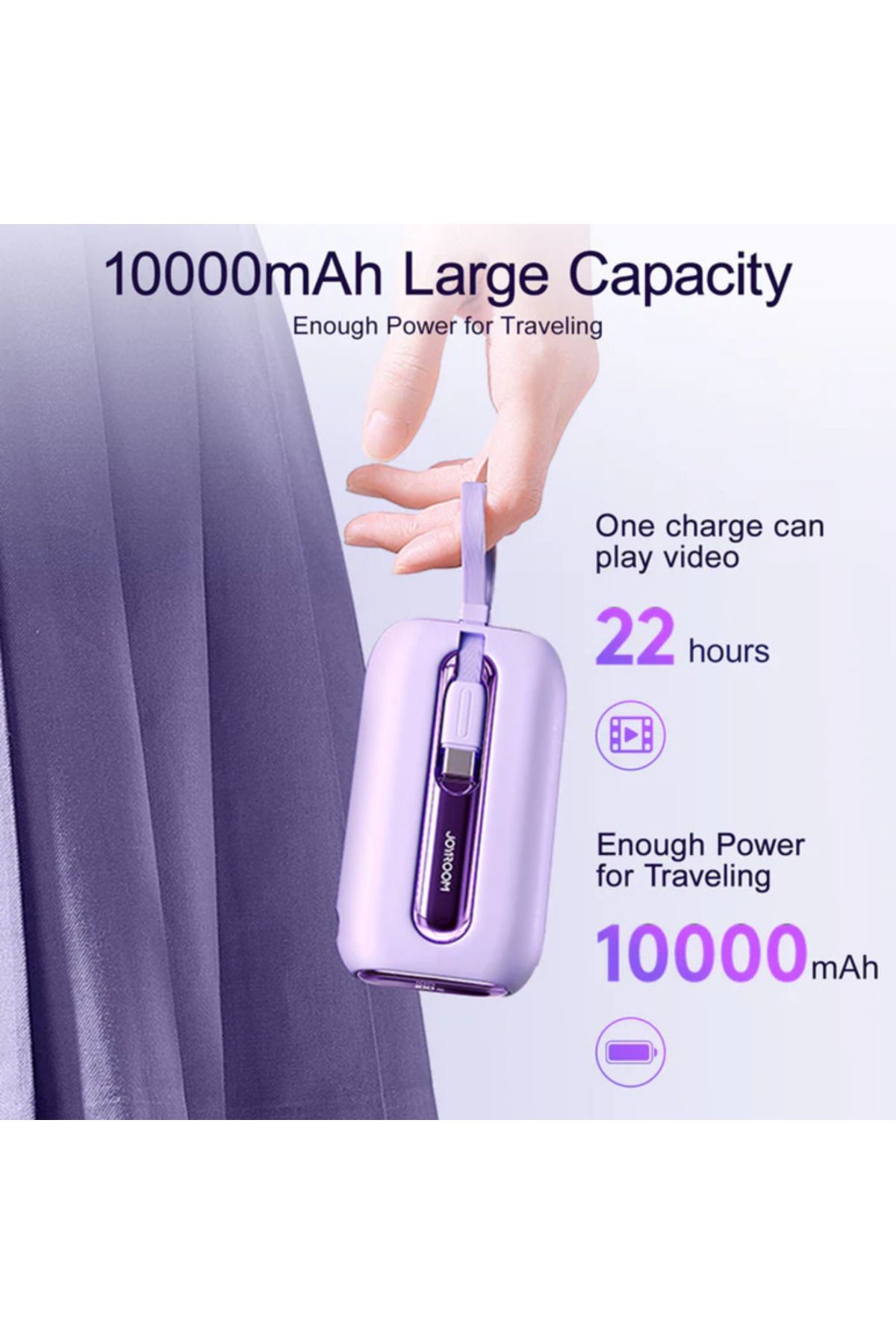 Joyroom-JR-L 012 Mini Power Bank 22.5W 10000mAh with Two Cables - Purple 4