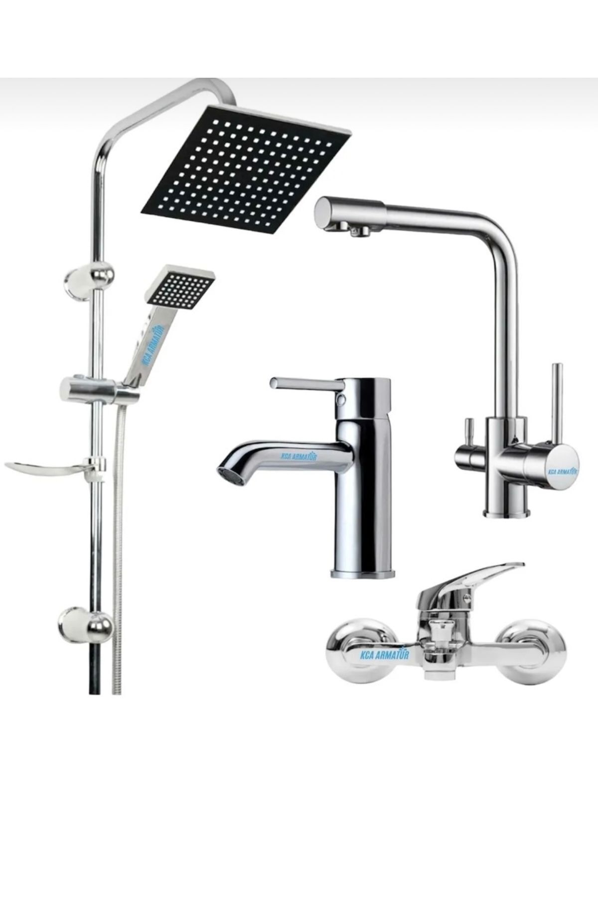 BDL ARMATÜR ARITMALI 3 YOLLU MUTFAK SABİT LAVABO MİX BANYO ROBOT DUŞ SETİ 4’LÜ MUSLUK BATARYA SETİ
