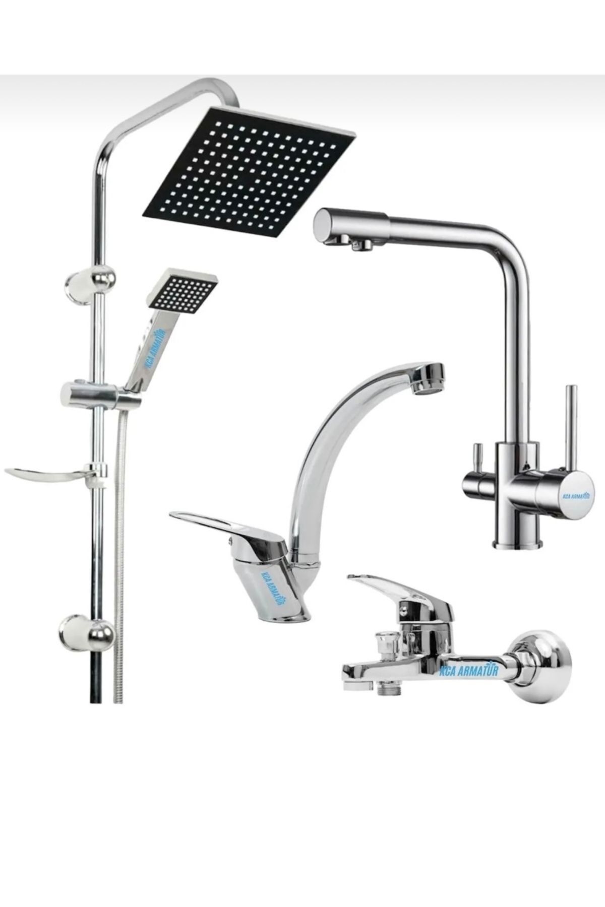 BDL ARMATÜR 3 GİRİŞLİ MUTFAK MİX LAVABO MİX BANYO ROBOT DUŞ 4’LÜ BATARYA MUSLUK SETİ