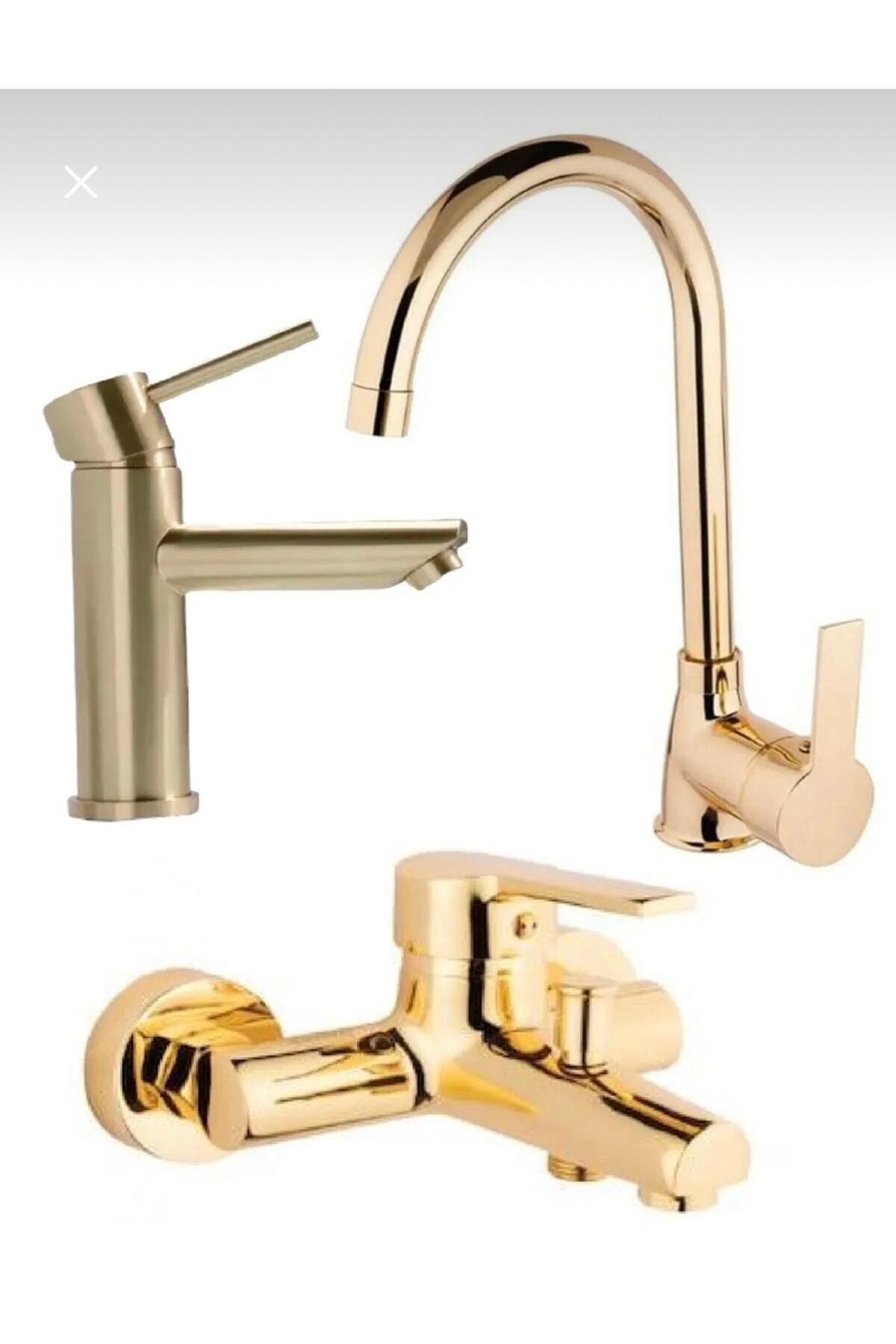 BDL ARMATÜR Gold Kartal Lavabo Mutfak Eviye Ve Banyo Bataryası Musluğu Çeşmesi 3’lü Set