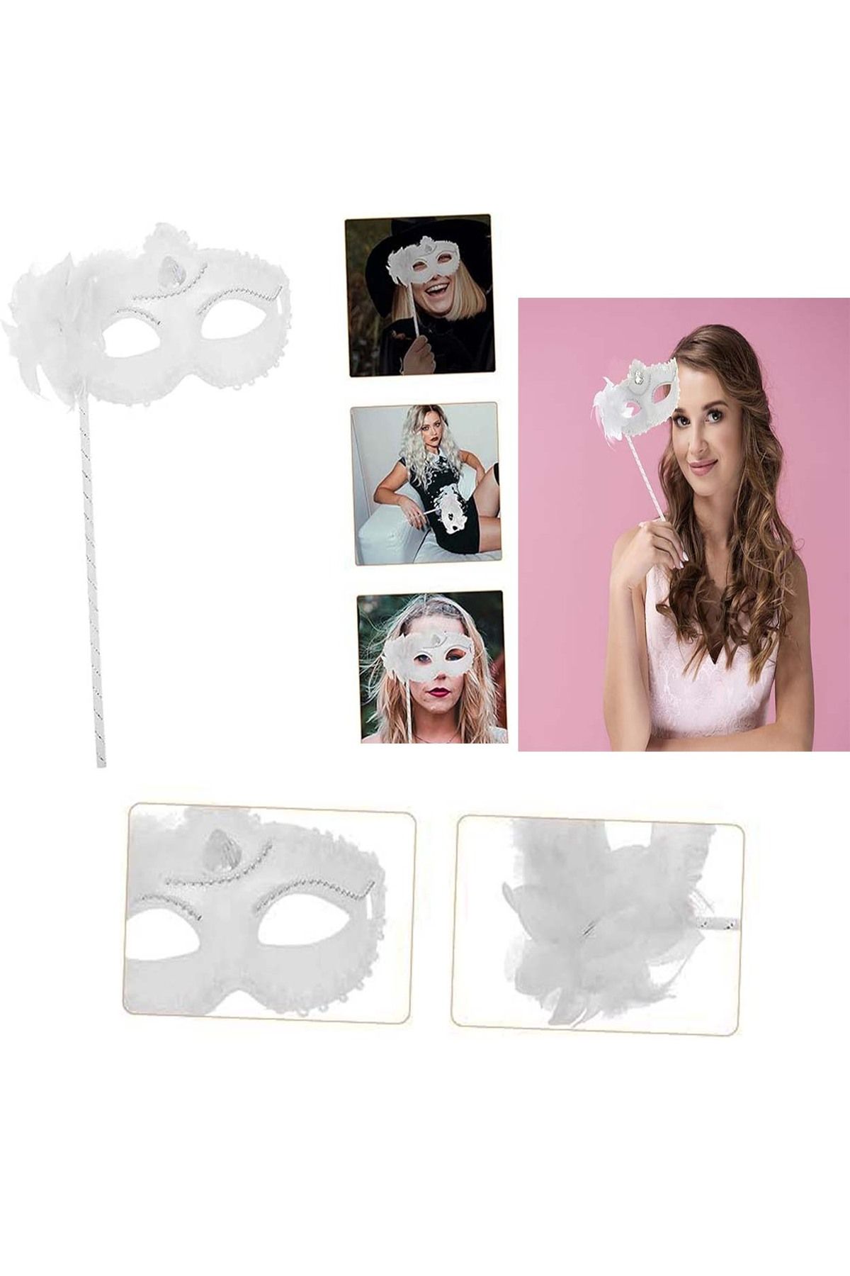 Kanonik Education Beyaz Işıltılı Tutmalı Fotoğraf Çekimi Maskesi 18x29 cm