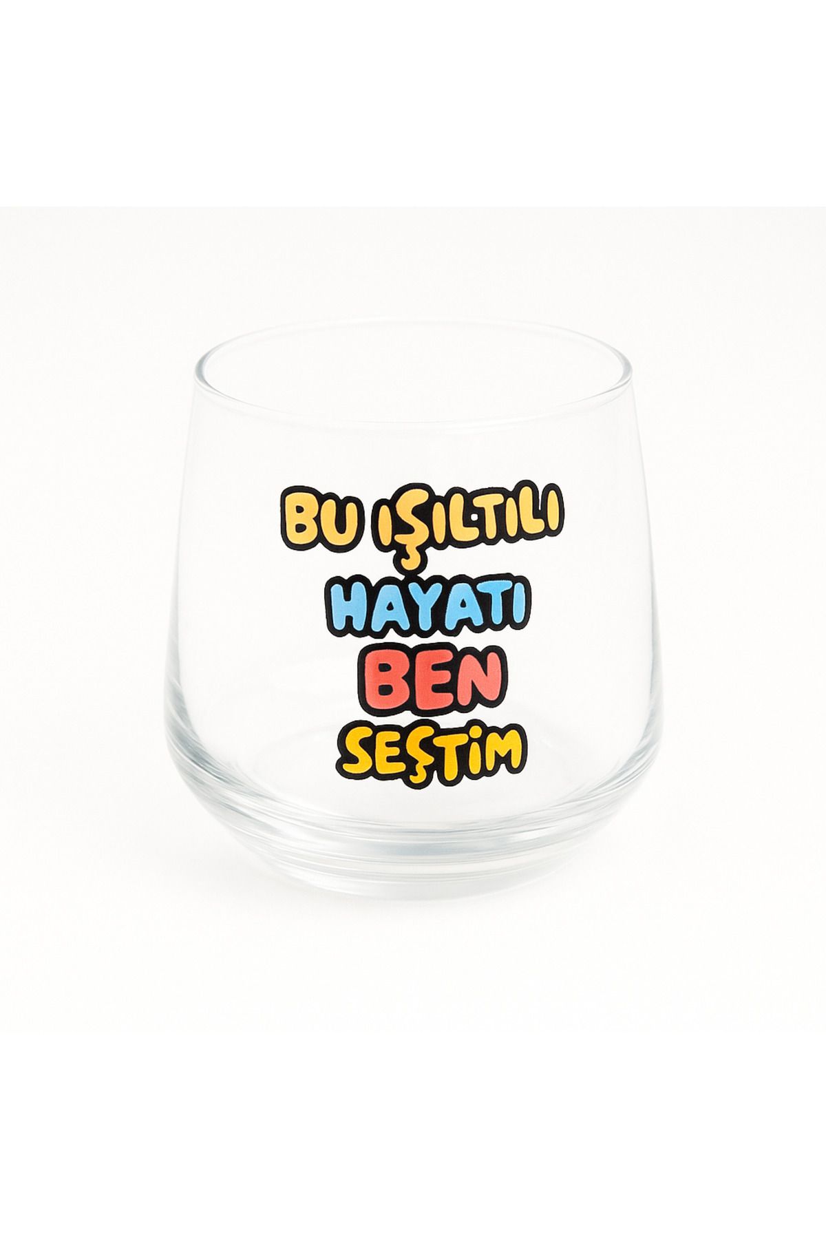 facnspt Renkli Yazılı Cam Bardak – “Bu Işıltılı Hayatı Ben Seçtim” Tasarımlı