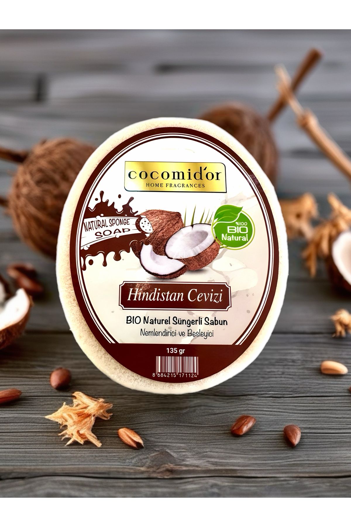 Cocomidor Hindistan Cevizi Doğal Süngerli Sabun 135 gr | %100 Bio Natural | Nemlendirici & Besleyici