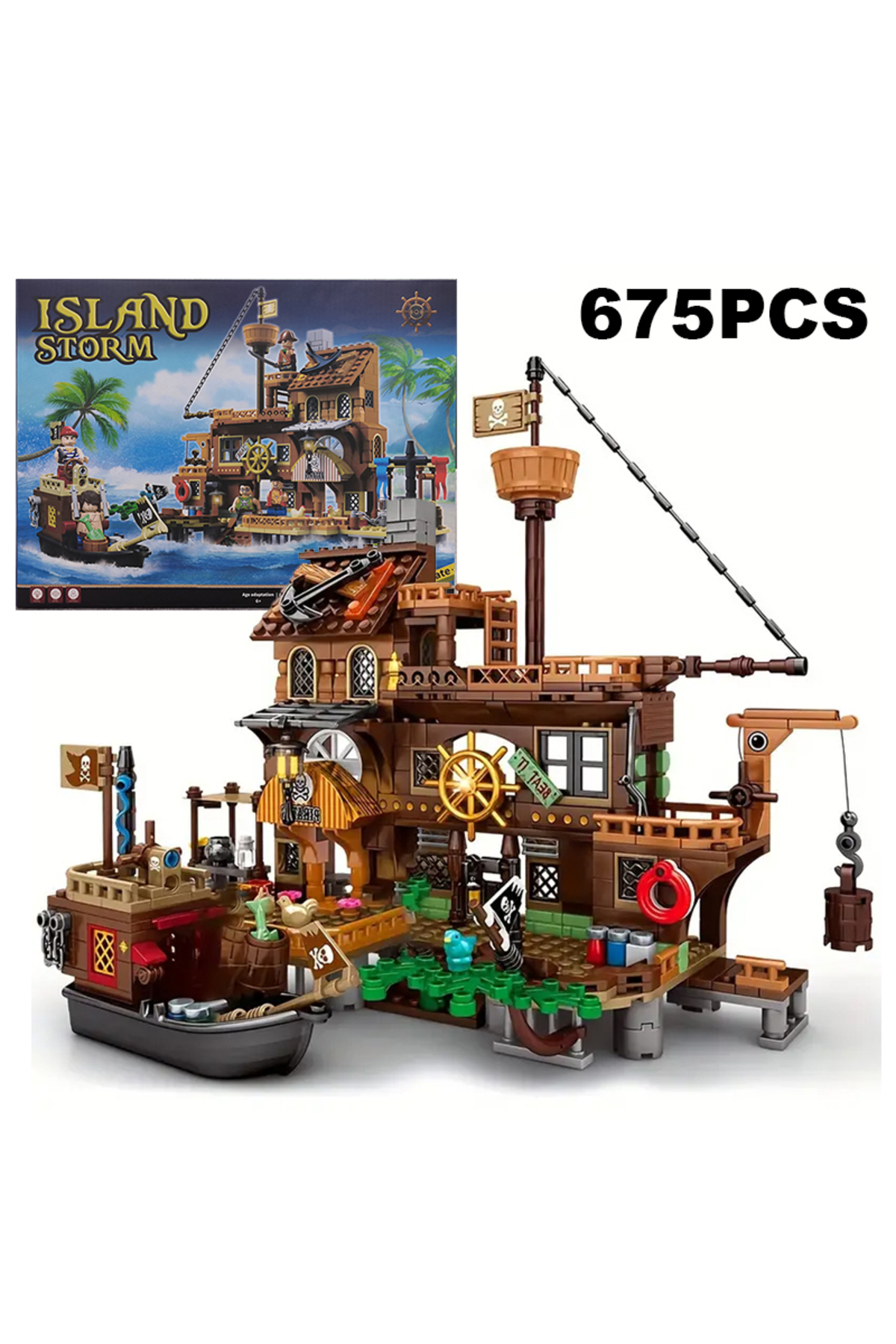 با جعبهٔ اصلی خلاقانه، جزیرهٔ دزدان دریایی قرون‌وسطایی، قلعه، بلوک‌های ساختمانی، ماجراجویی، کشتی، دفترچهٔ ثبت وقایع