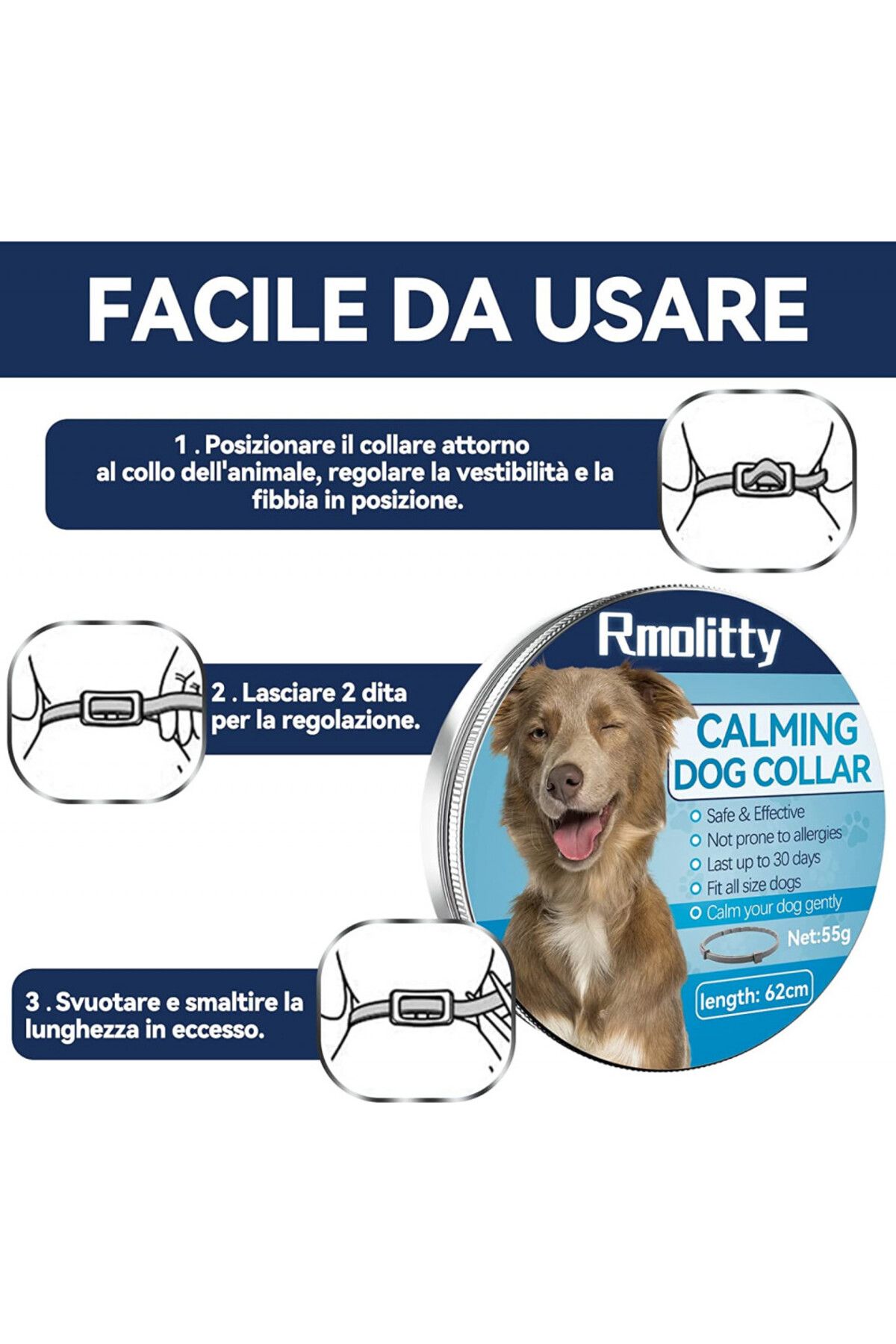 Rmolitty-Zgardă calmantă pentru câini, ecologică, 62 cm 4