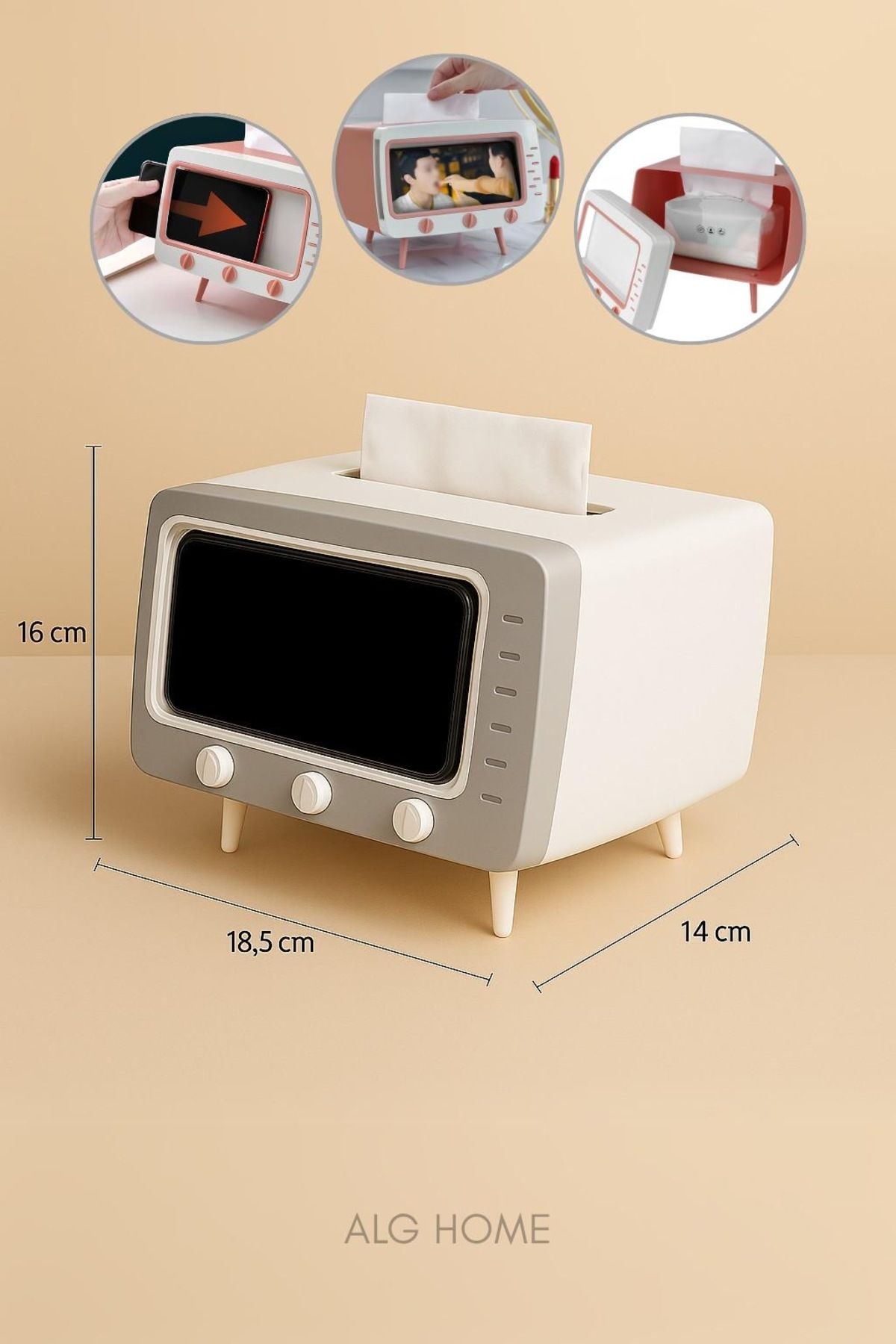 Alg Home Retro Tv Görünümlü Peçete Kutusu,Telefon Tutucu (YEŞİL)