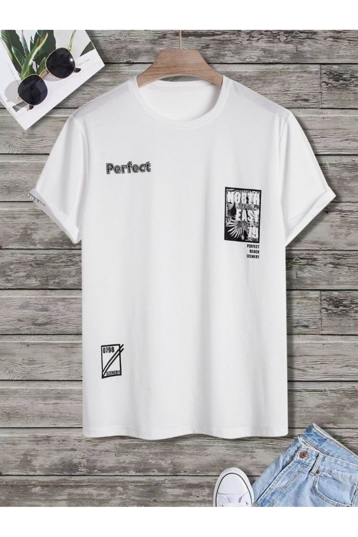 aynewmoda Grafik ve logo baskılı erkek günlük tişört ve gömlek
