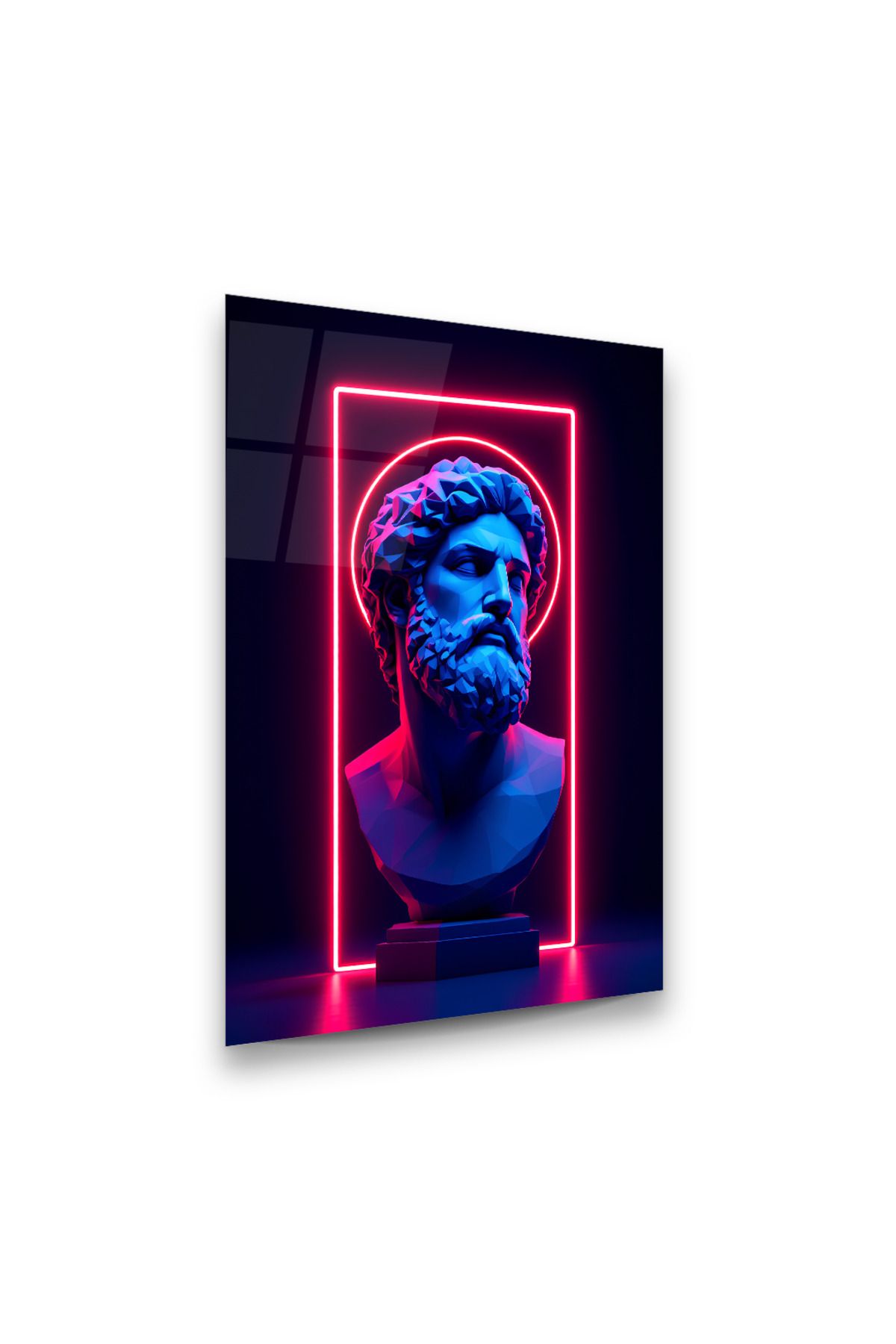 DuruGlassArt NEON Görünümlü Büst Heykel Dikey Cam Tablo