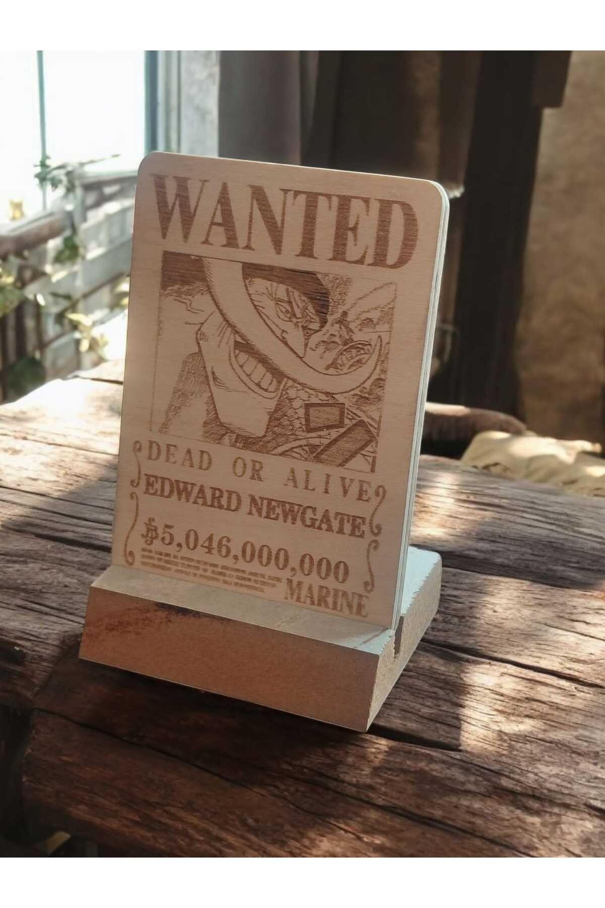 Vforeny Edward Newgate Ahşap Wanted Poster | One Piece Beyaz Poster Standlı Dekoratif Lazer Kazıma