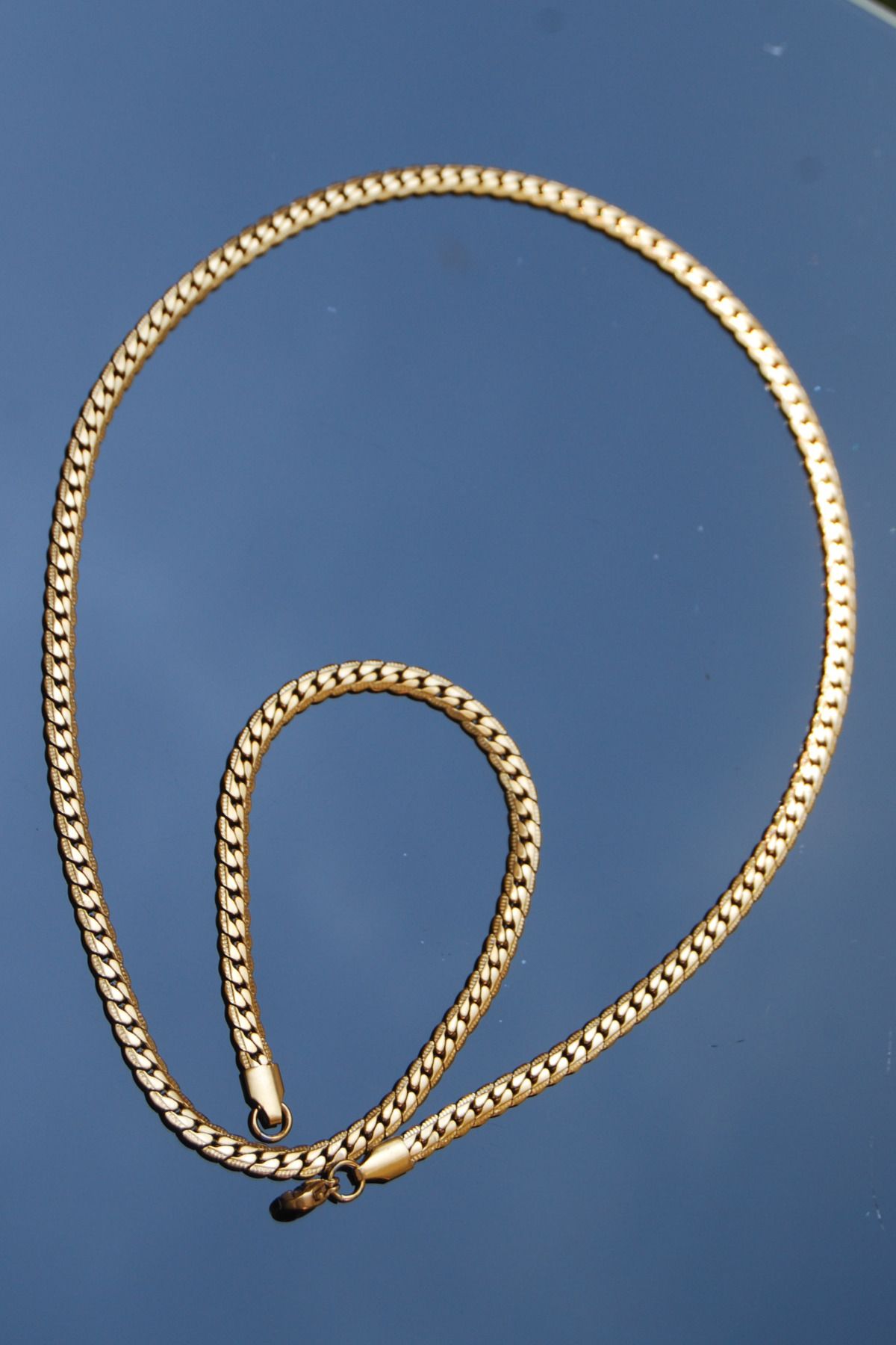 Rua Jewelry Desenli Ezme Gurmet Zincir Paslanmaz Çelik Kolye Altın Renk -5mm
