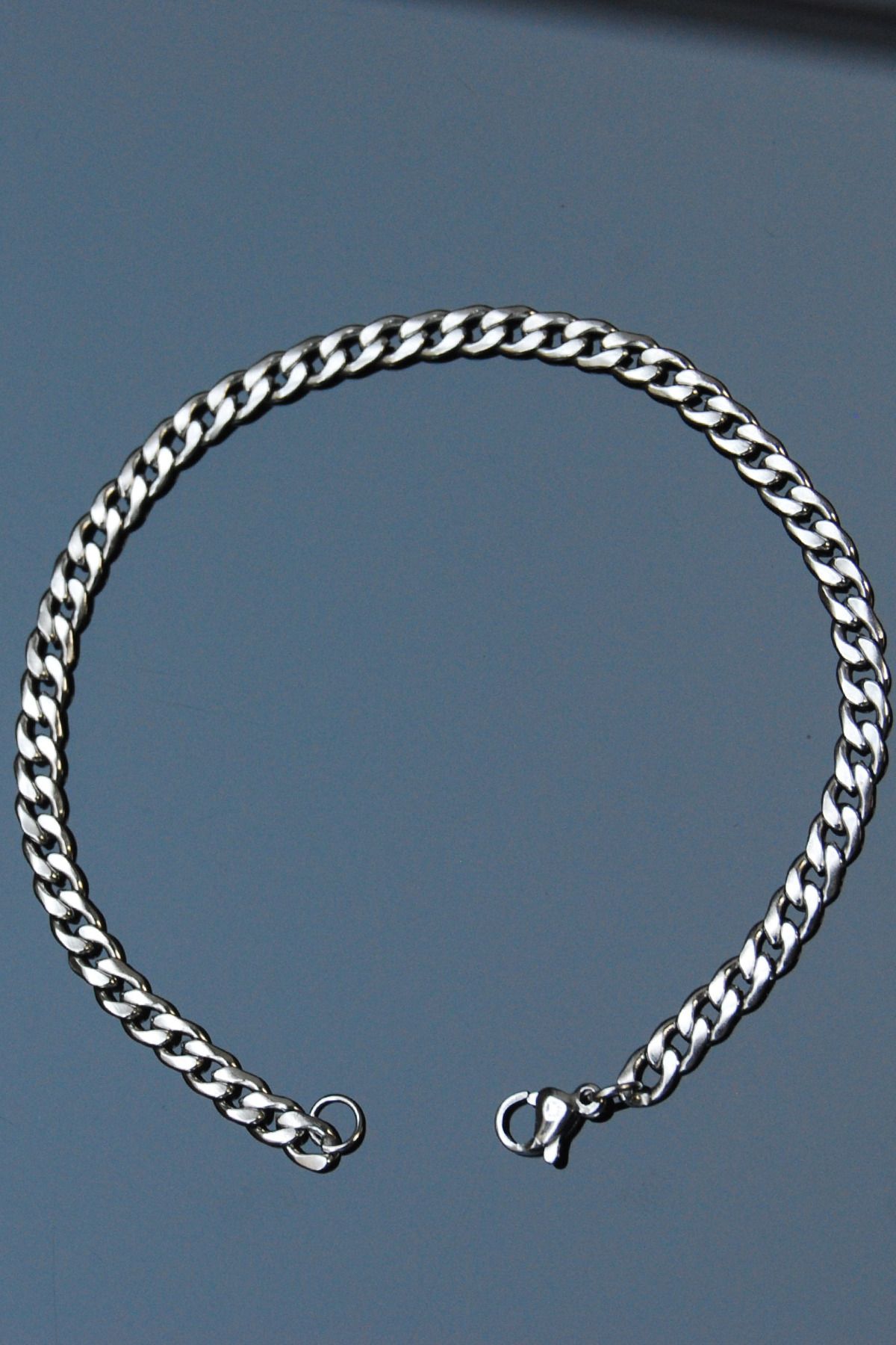 Rua Jewelry Gurmet Model Zincir Paslanmaz Çelik Bileklik Gümüş Renk 3mm