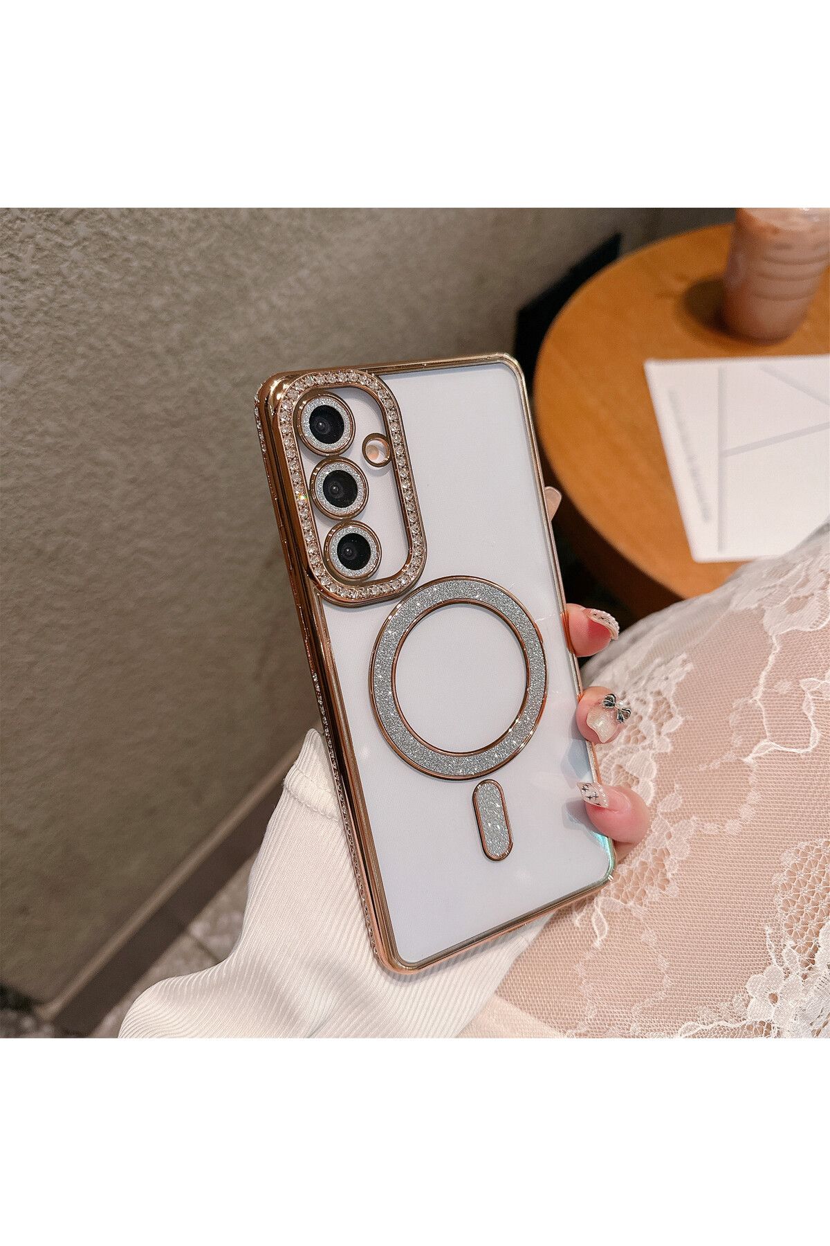 Posso Samsung Galaxy S25 Edge Kılıf Taşlı Işıltılı Kamera Lens Korumalı Magsafe Silikon Kapak