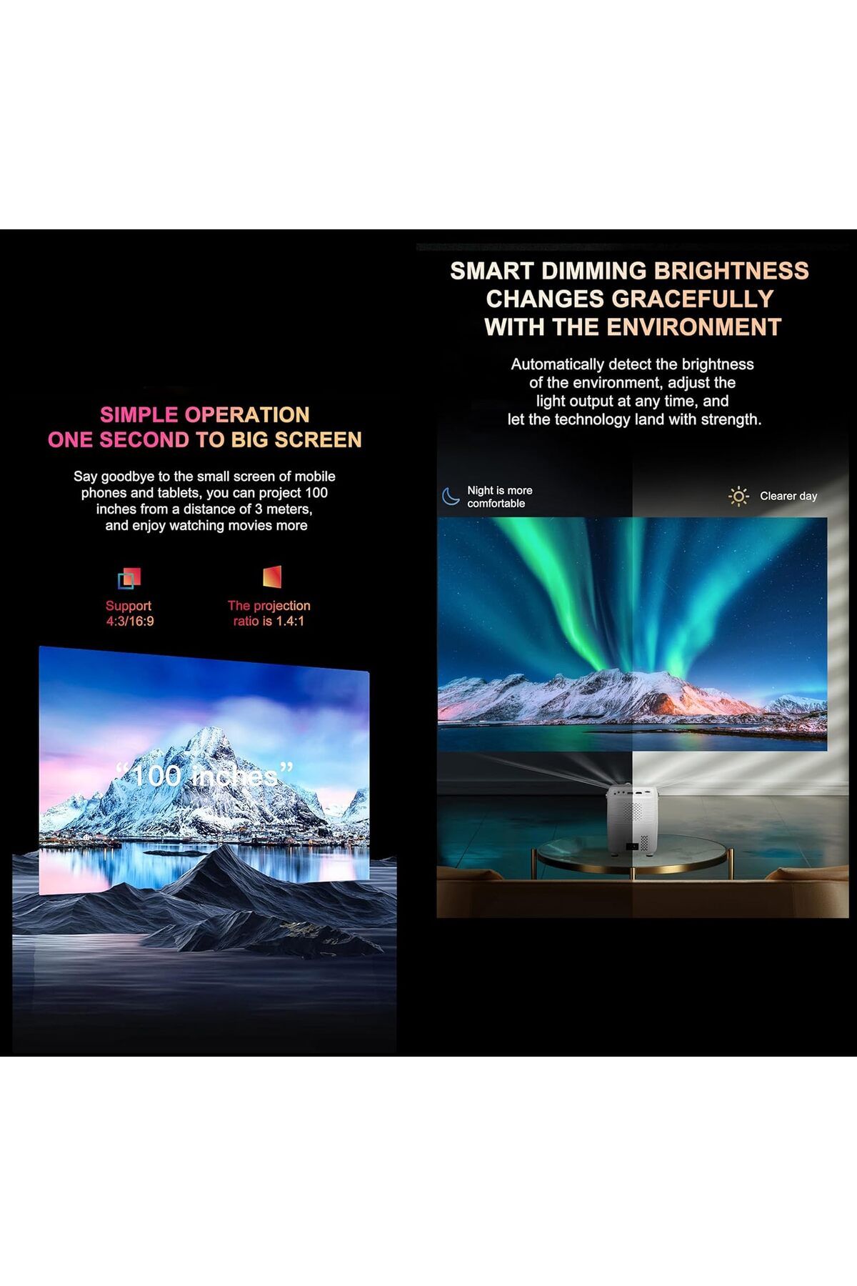 Generic-Umiio Q3 Pro WiFi Bluetooth Game Projector 4K Home Theater Video Player Projector with Dual Wireless 8