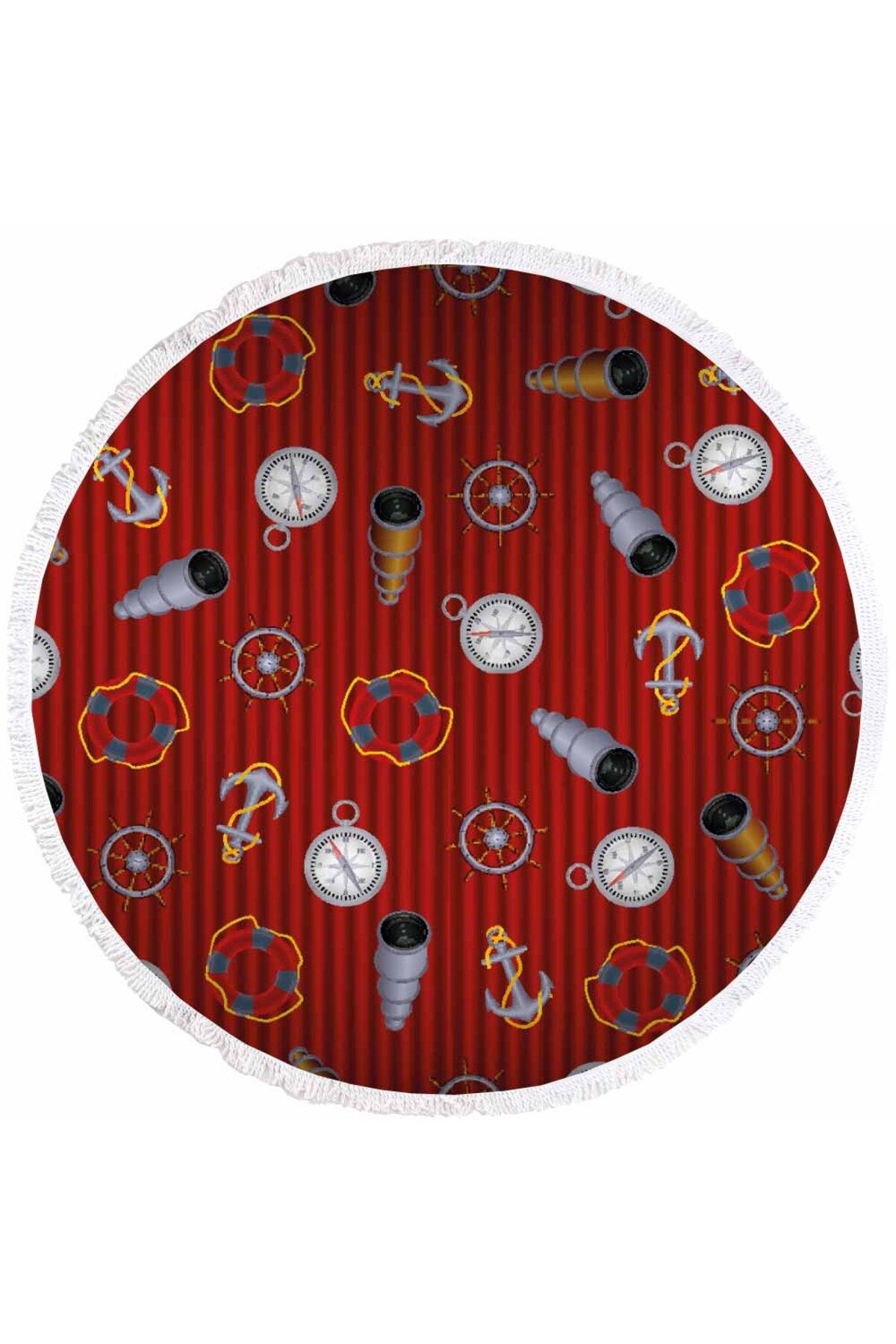Fabeteks Denizci Pusula Ve Dürbün Desenleri Plaj Havlusu 150x150cm