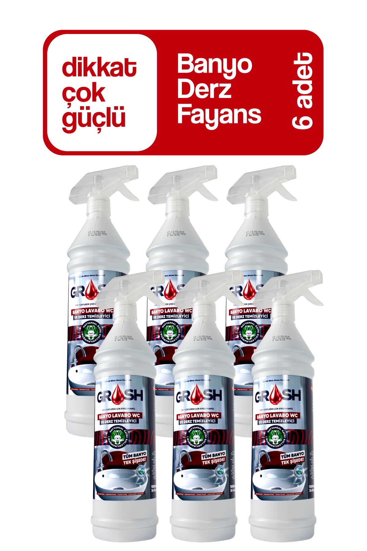 Grosh 6 Adet Ultra Güçlü Banyo Temizleyici ve Kireç Çözücü Sprey (Büyük Boy)