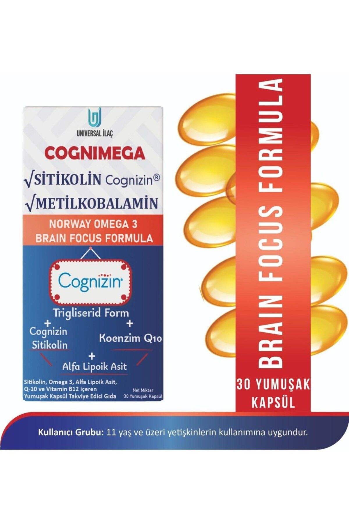 Universal COGNİMEGA Adet Norveç Omega 3 Balık Yağı SİTİKOLİN COGNİZİN Kapsül