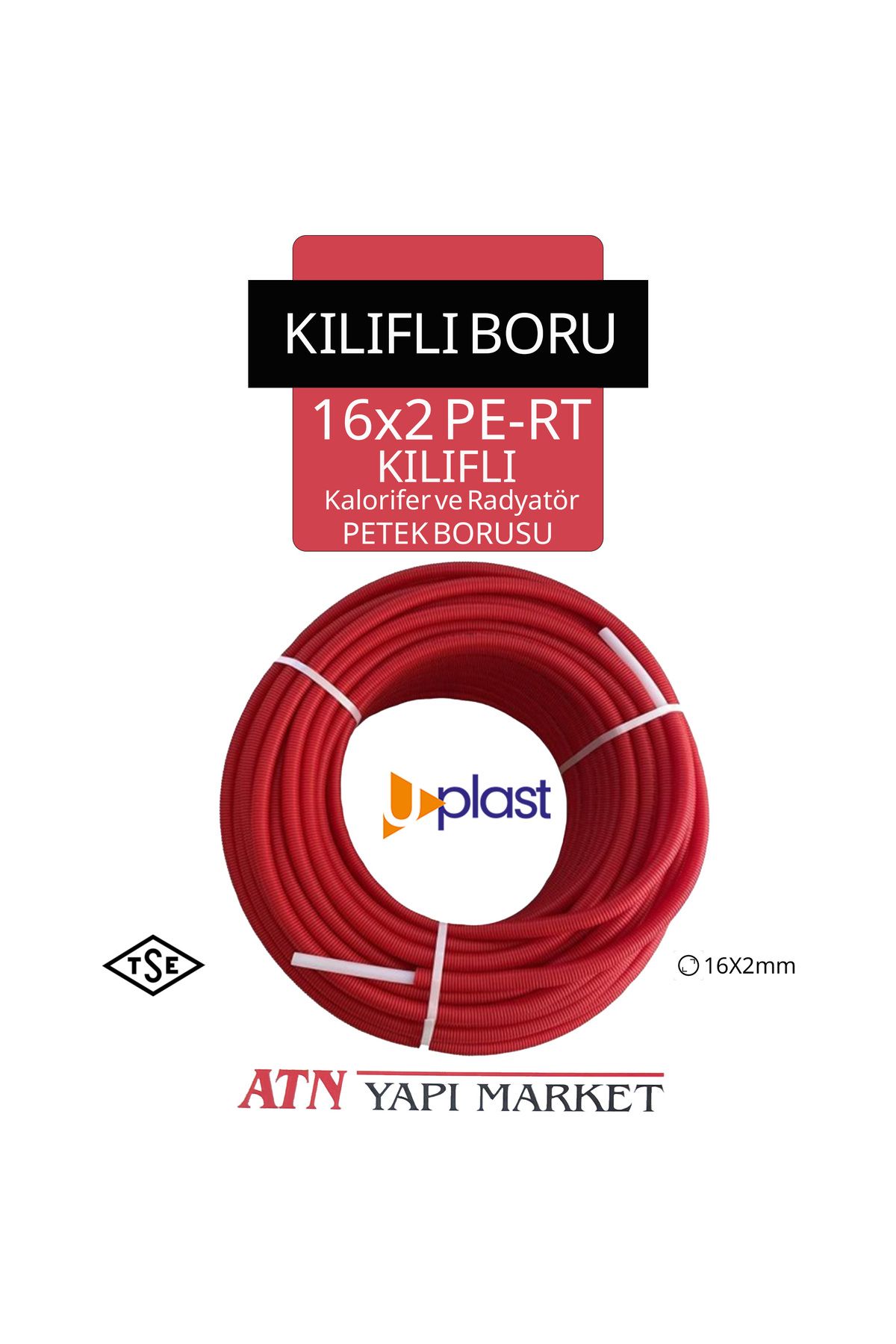 UPLAST 16x2 PE-RT Oksijen Bariyerli Kılıflı Kalorifer ve Radyatör Petek Borusu 100 METRE - Kırmızı