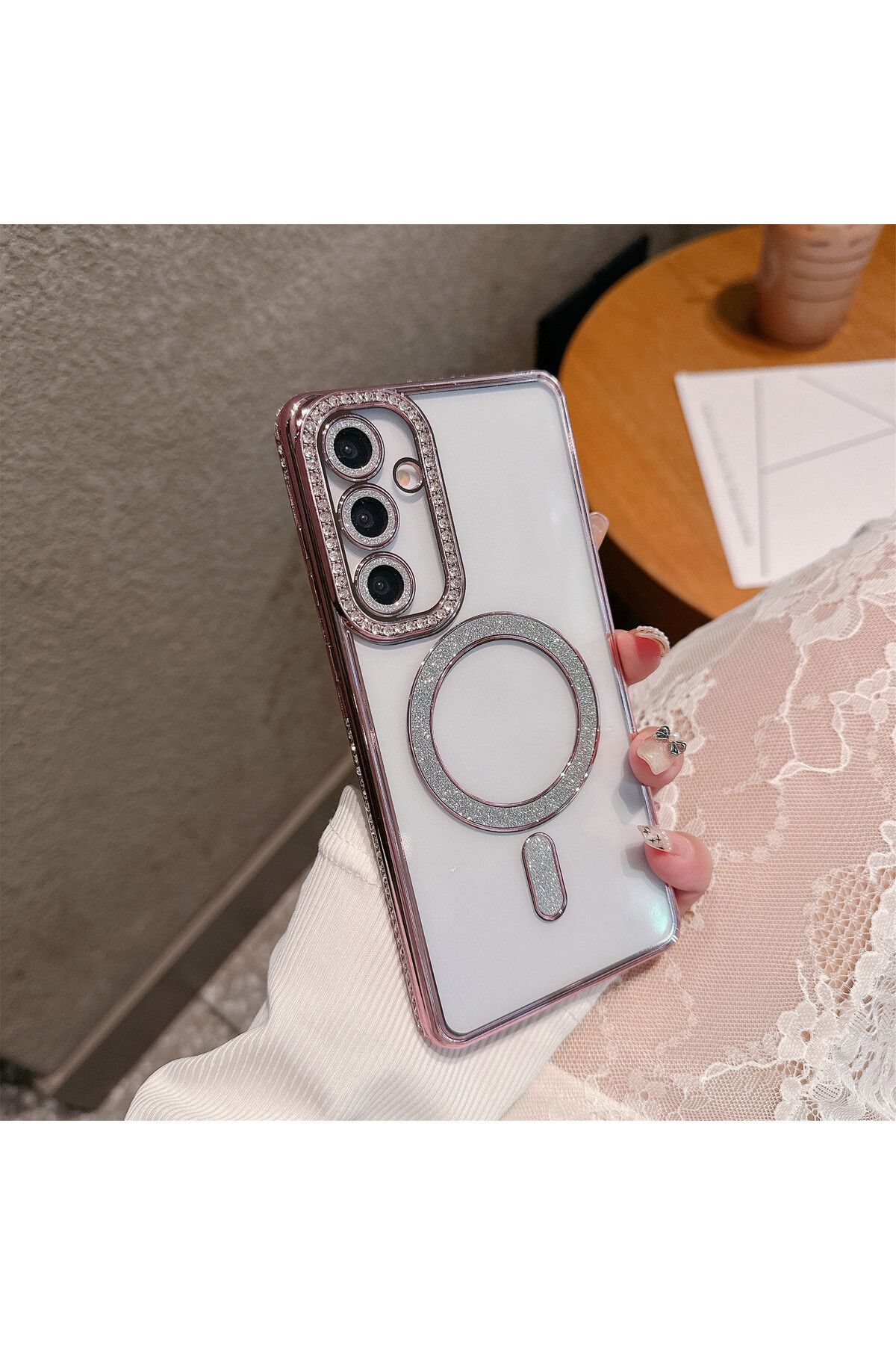 Posso Samsung Galaxy S25 Edge Kılıf Taşlı Işıltılı Kamera Lens Korumalı Magsafe Silikon Kapak