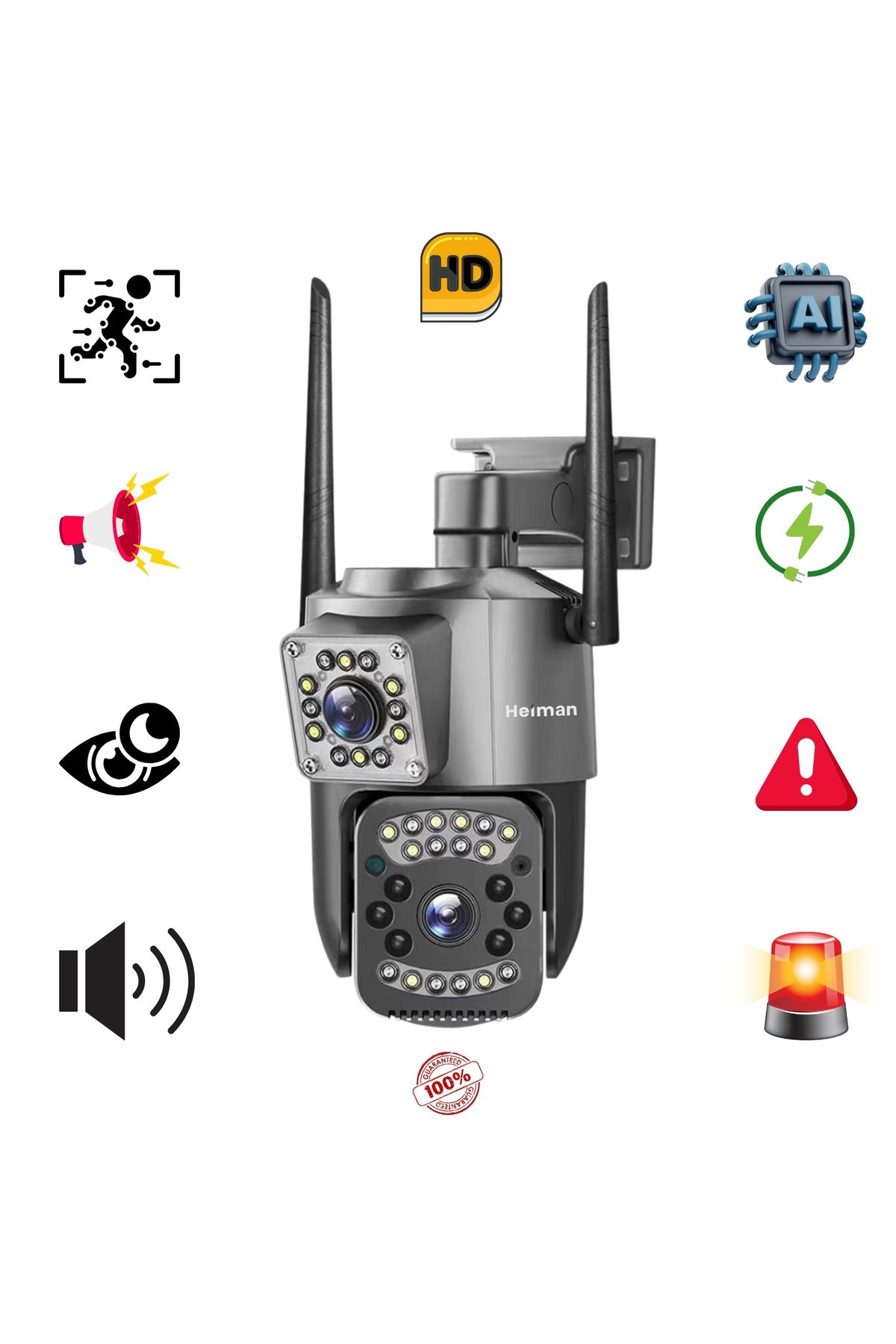 Heiman HM-14W 2 Kameralı Wifi Gece Görüşlü Yapay Zeka Kamera