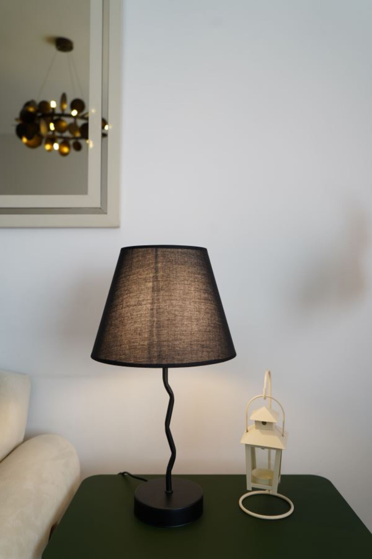 retro home design Siyah Zikzak Model Siyah Kumaş Şapkalı Dekoratif Abajur Salon Yatak Odası