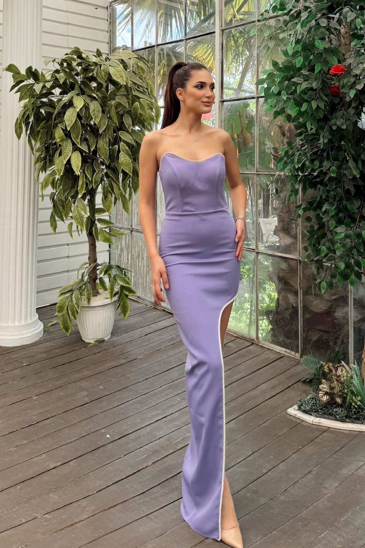 Sindimoda Zalea Straplez Yırtmaç Detay Abiye 4605