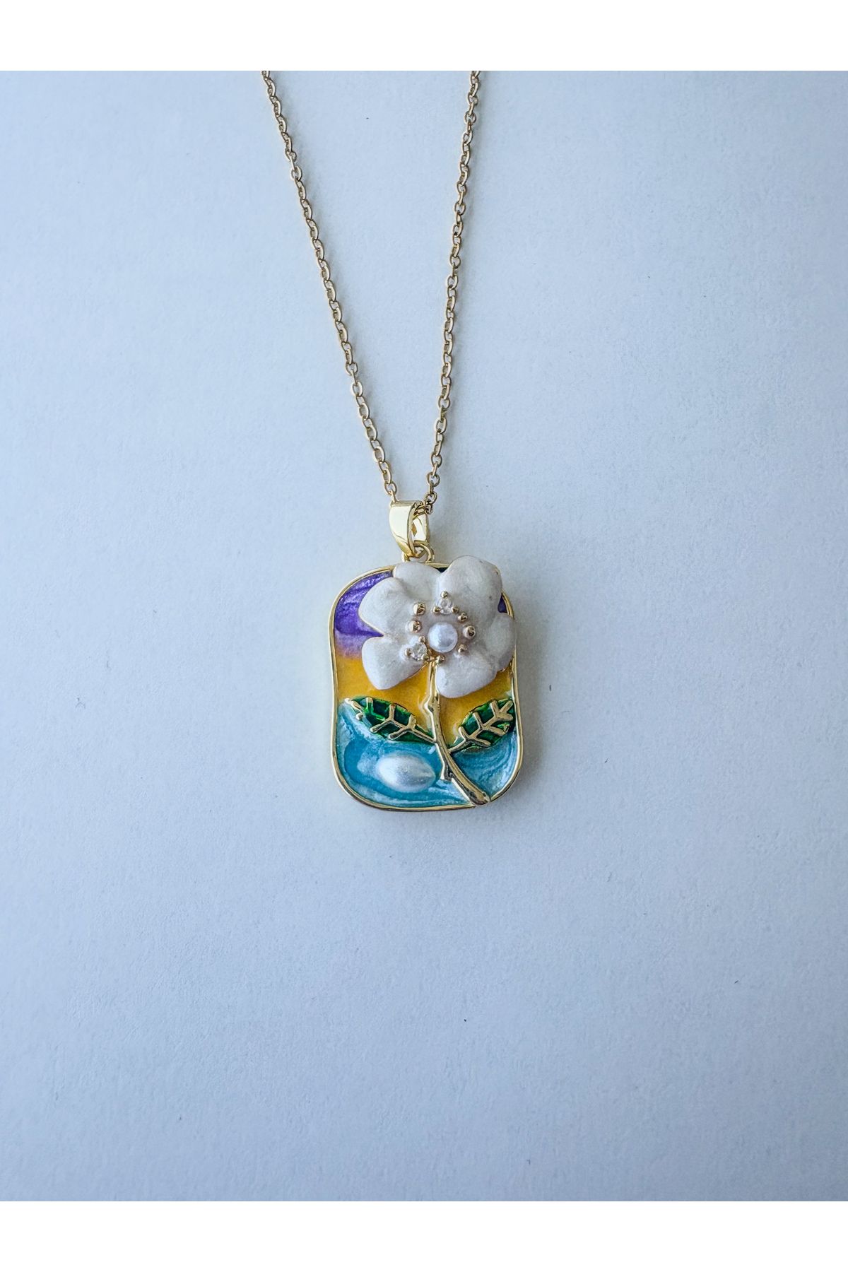 LeyyaJewelry İncili Çiçek (Sanat) Çelik Kolye