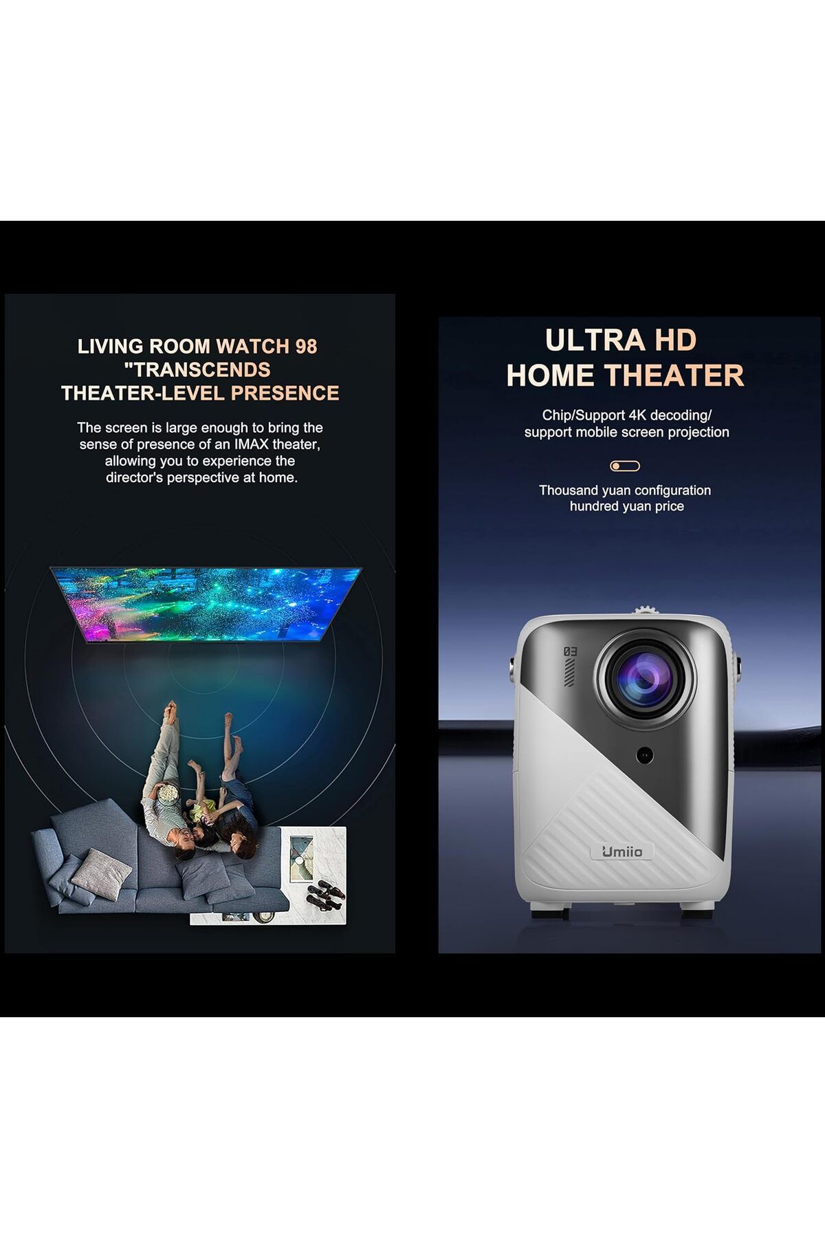 Generic-Umiio Q3 Pro WiFi Bluetooth Game Projector 4K Home Theater Video Player Projector with Dual Wireless 4