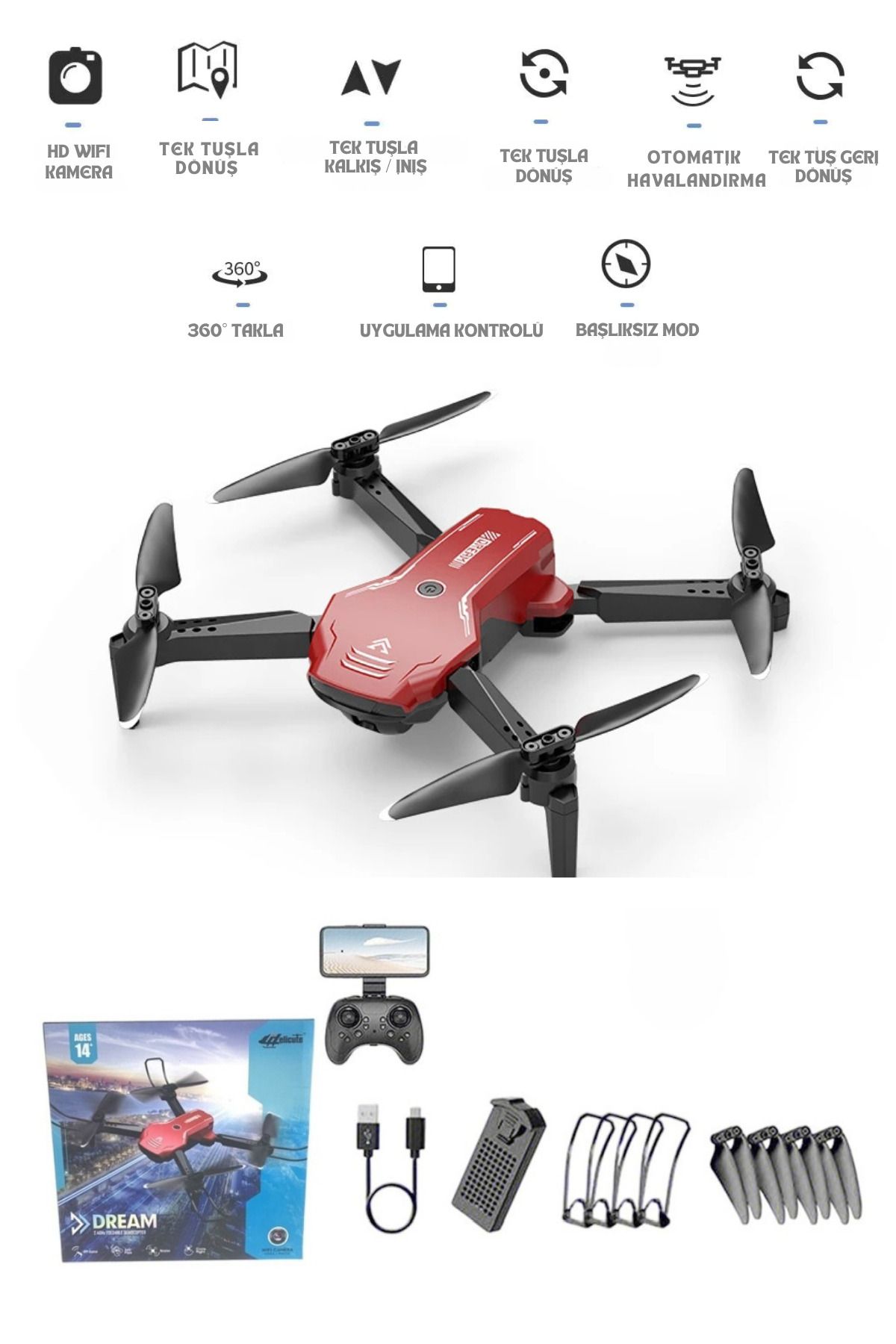 welcomein 2.4G Uzaktan Kumandalı Wifi HD Kameralı Şarjlı Full Fonksiyon Katlanabilir Drone APP Kontrollü Dron