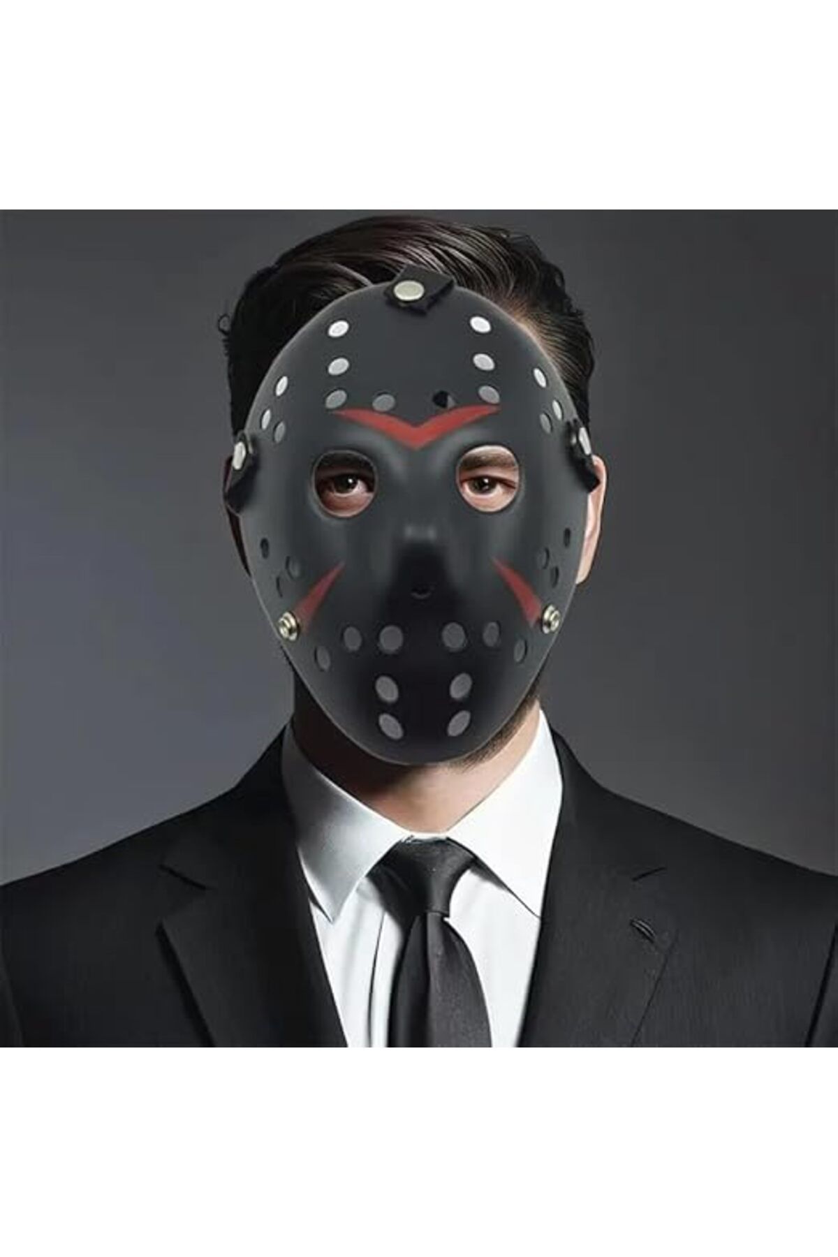 Kanonik Education Siyah Renk Kırmızı Çizgili Tam Yüz Hokey Jason Maskesi Hannibal Maskesi
