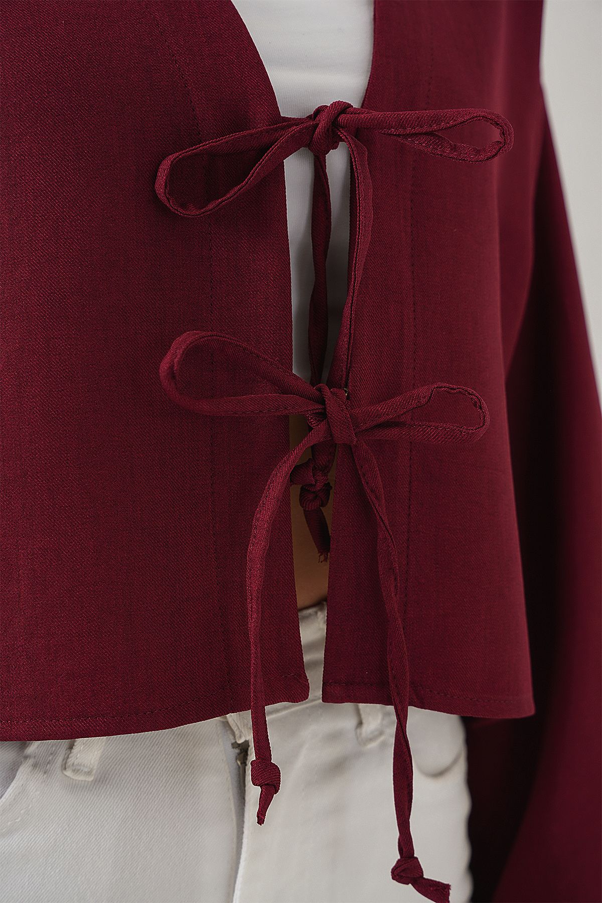 Bigdart-Linen Kimono with Tie Front 960 - Claret Red 5