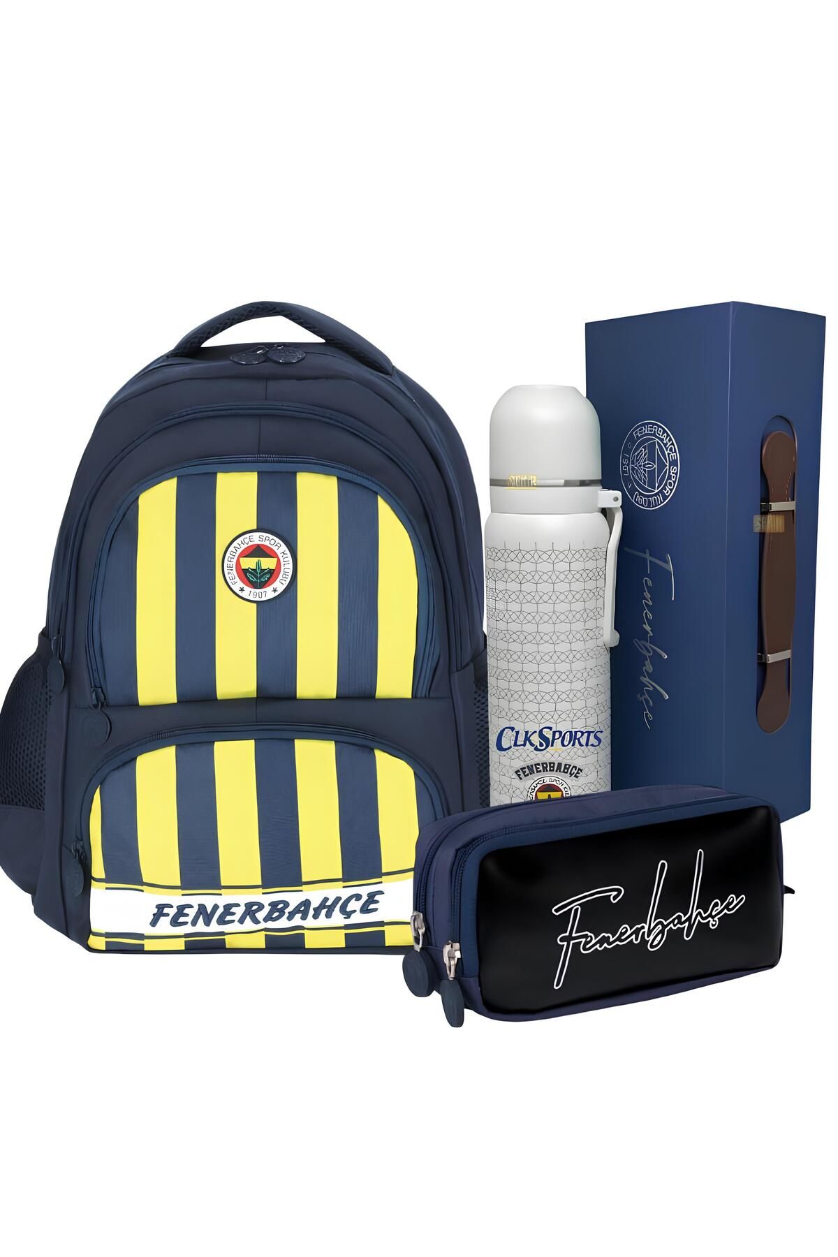 Fenerbahçe Okul-Sırt Çantası , Kalem Çantası - Lisanslı Bardaklı Kapak Çelik Termos Premium Set