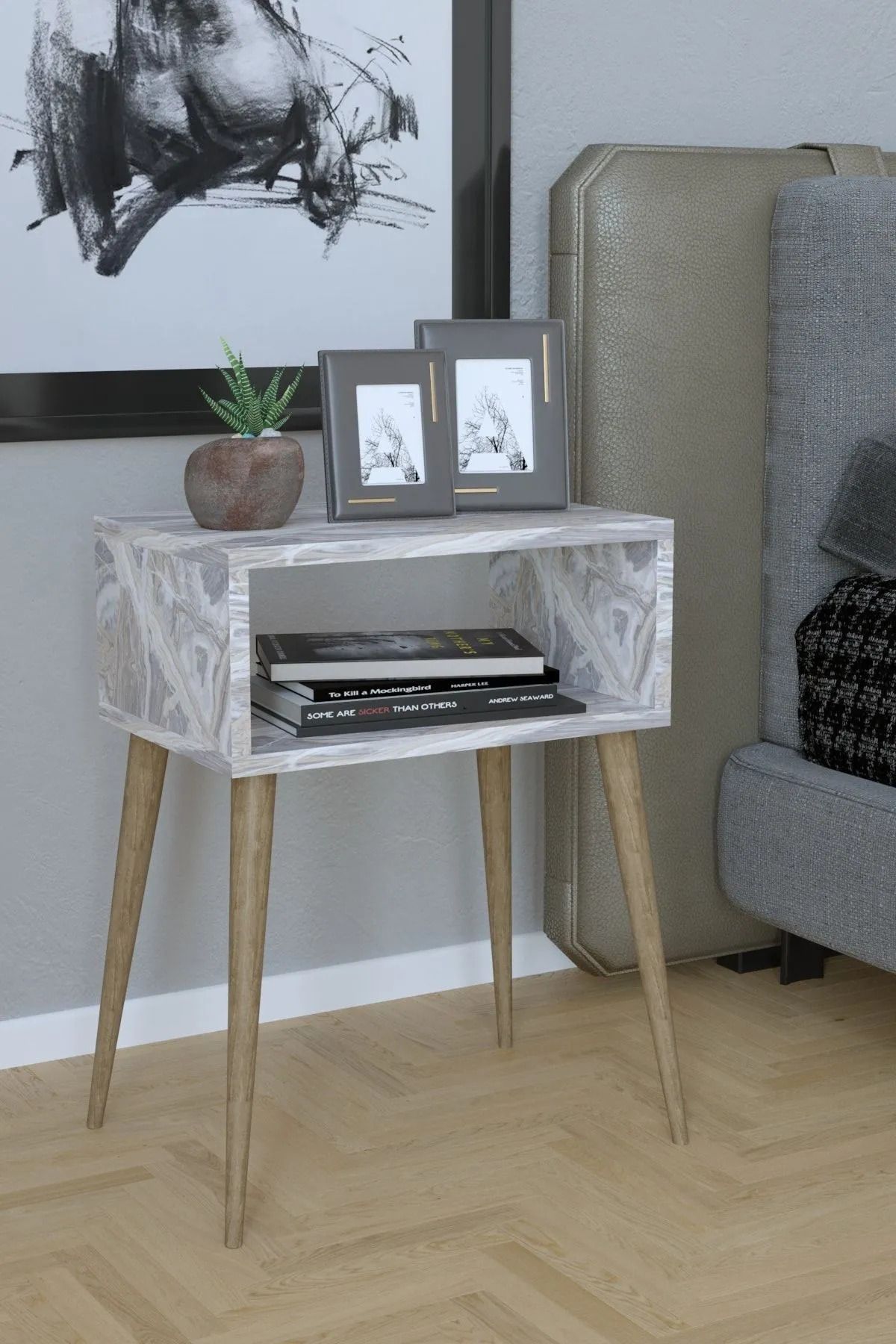 Remaks Neptün Retro Komodin Başucu Sehpa Çok Amaçlı Zigon Orta Sehpa Beyazmermer