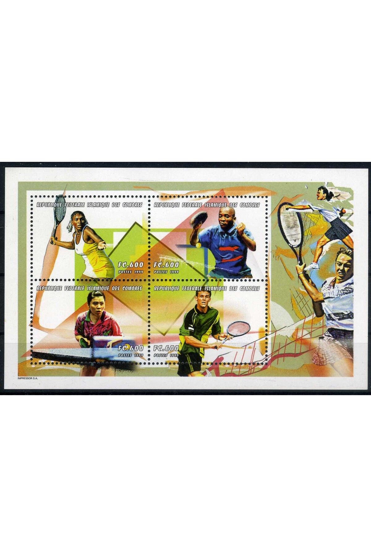 Jupiter Stamps Koleksiyon Pulları,Tenis ve Masa Tenisi Konulu Özel Blok Pul,Konsept Hediyelik,Hobi,ASB-03375421
