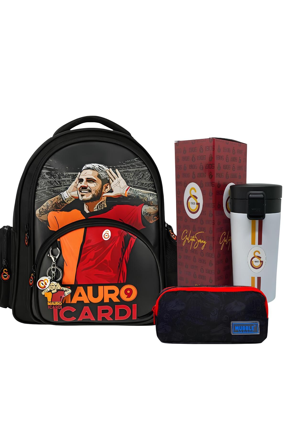 Galatasaray MAURO ICARDI Sırt Çantası , Çift Gözlü Kalem Çantası - Lisanslı Çift Katlı Çelik Termos Matara