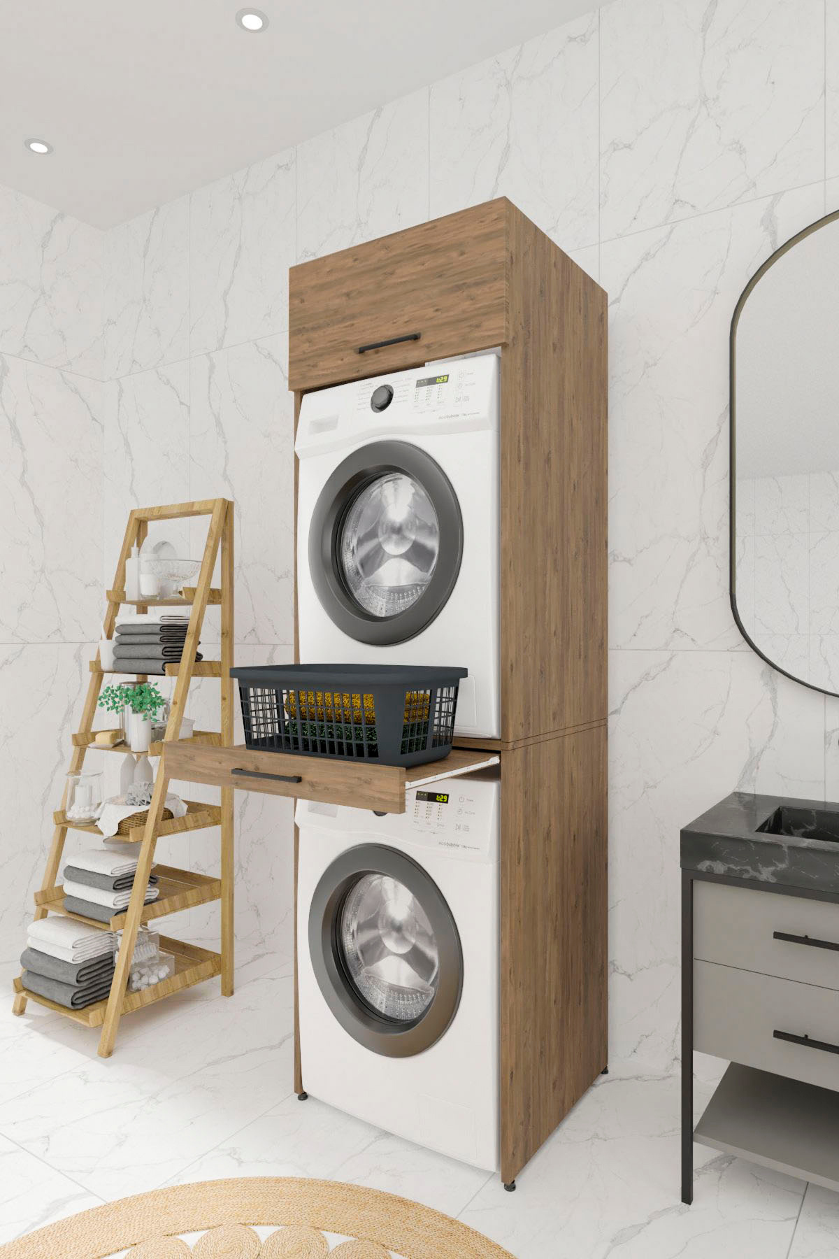 One Art Home Vera Çekmeceli Çamaşır ve Kurutma Makinesi Dolabı