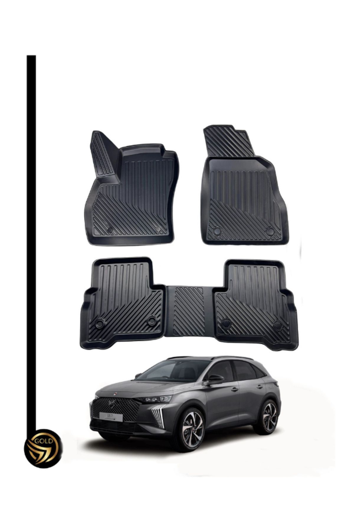 BLACK DS7 Crossback 3D Havuzlu Paspas Kauçuk