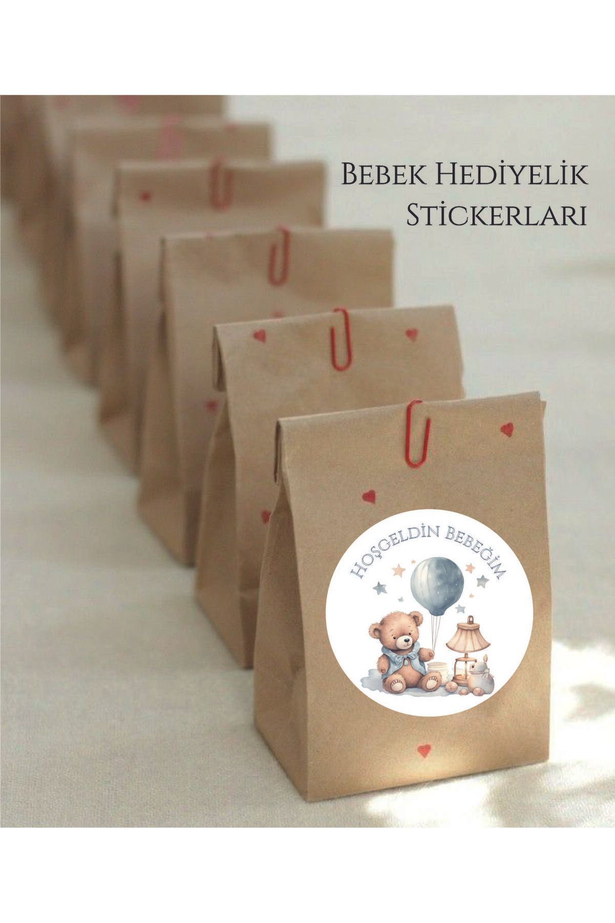 ETİKETİM Ayıcık Temalı Mavi Balonlu Bebek Sticker 4 CM - 70 ADET