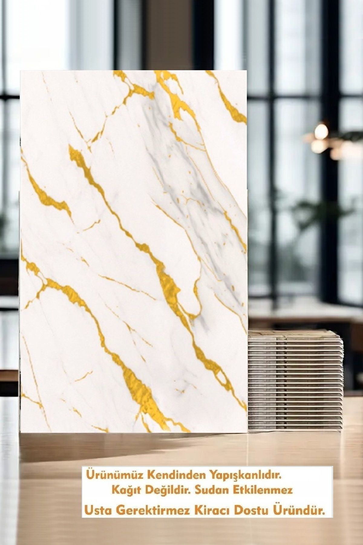 Bien Home 30x60 Cm Damar Gold Mermer Desenli Wc Kaplama Yapışkanlı Kendinden Mutfak Banyo Panel R16