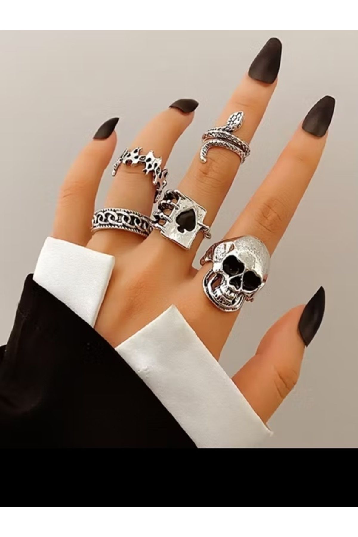 Shisa Jewel Klasik Moda Seti Gümüş Yüzükler Kadınlar ve Erkekler için(03)