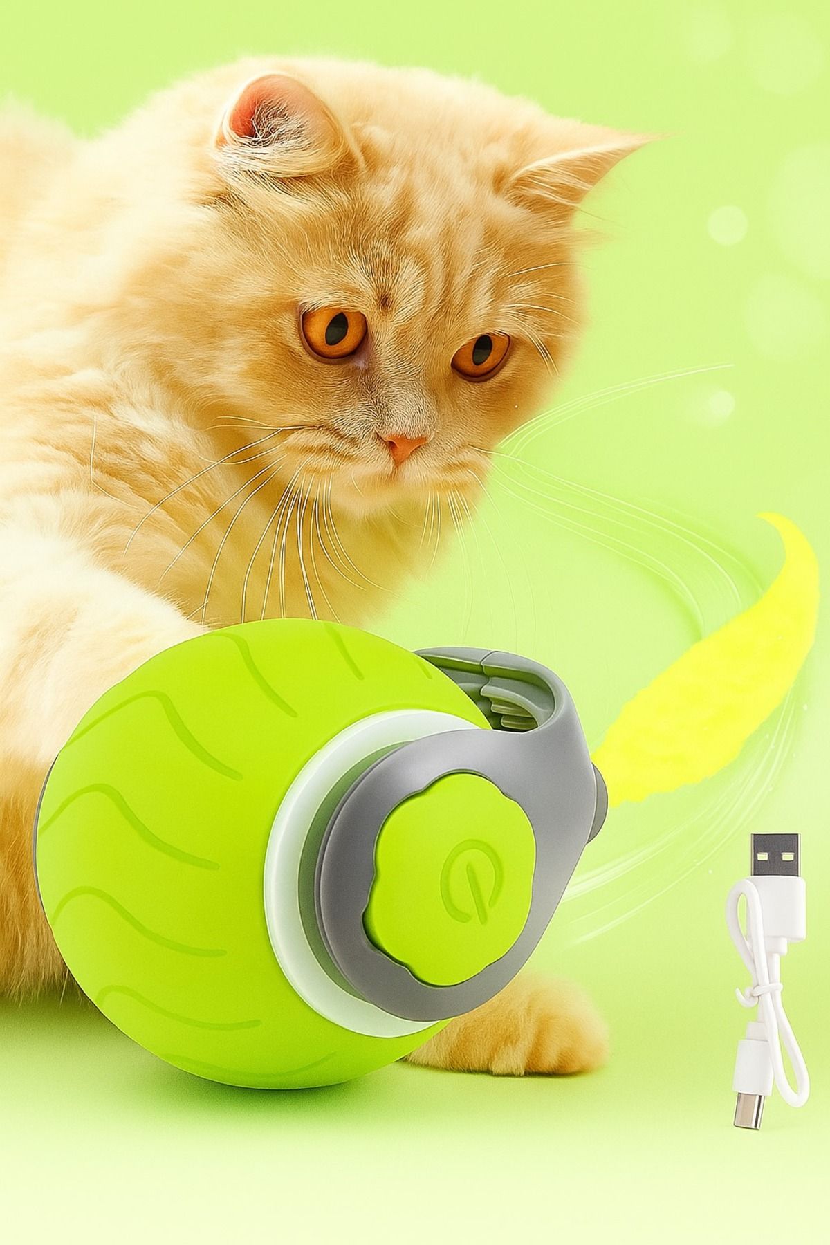Miyamiss 3 Modlu Hareketli Elektronik Kedi Topu | Tüy Kuyruklu Şarjlı Kedi Oyuncağı